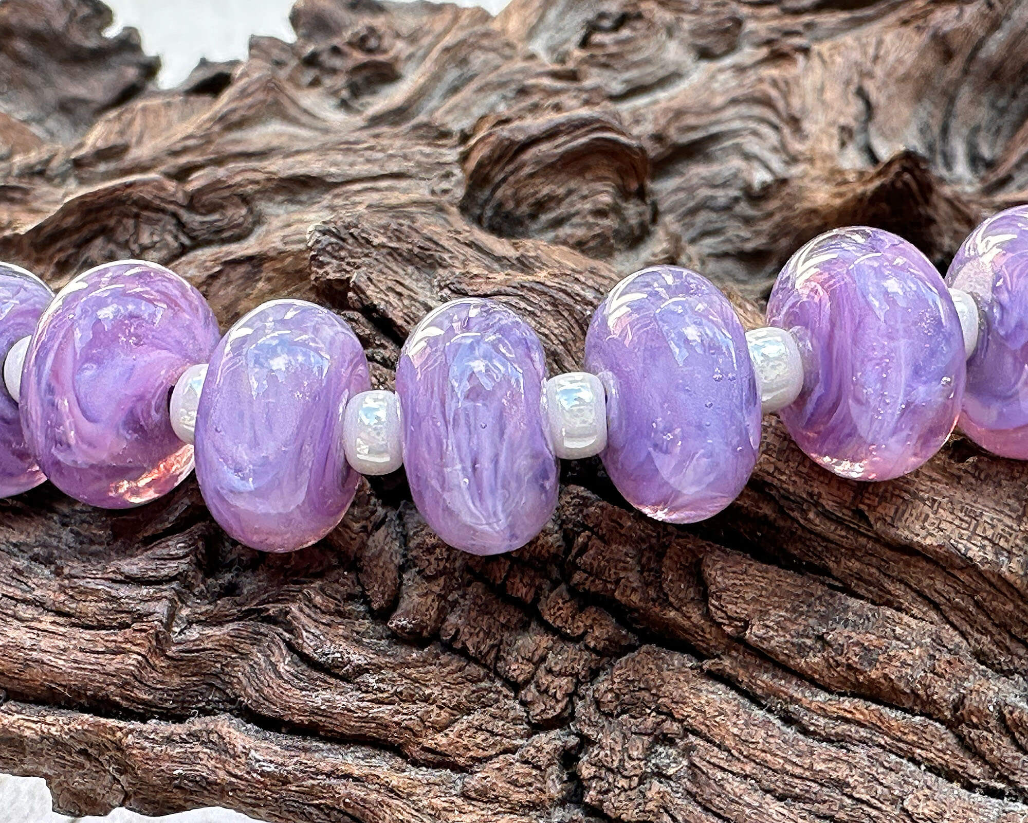 13-Piece Purple Swirls Lampwork Glass Beads Set for Jewelry Making - DIY Bracelets, Necklaces & Craft Projects (SRA)