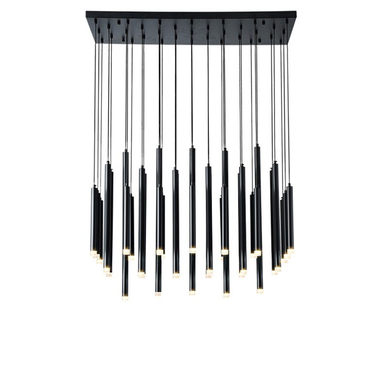 Elegant Gold and Black LED Chandelier Light - Modern Long Tube Crystal Ceiling Fixture for Dining Room, Bedroom, or Living Room Lighting Decor