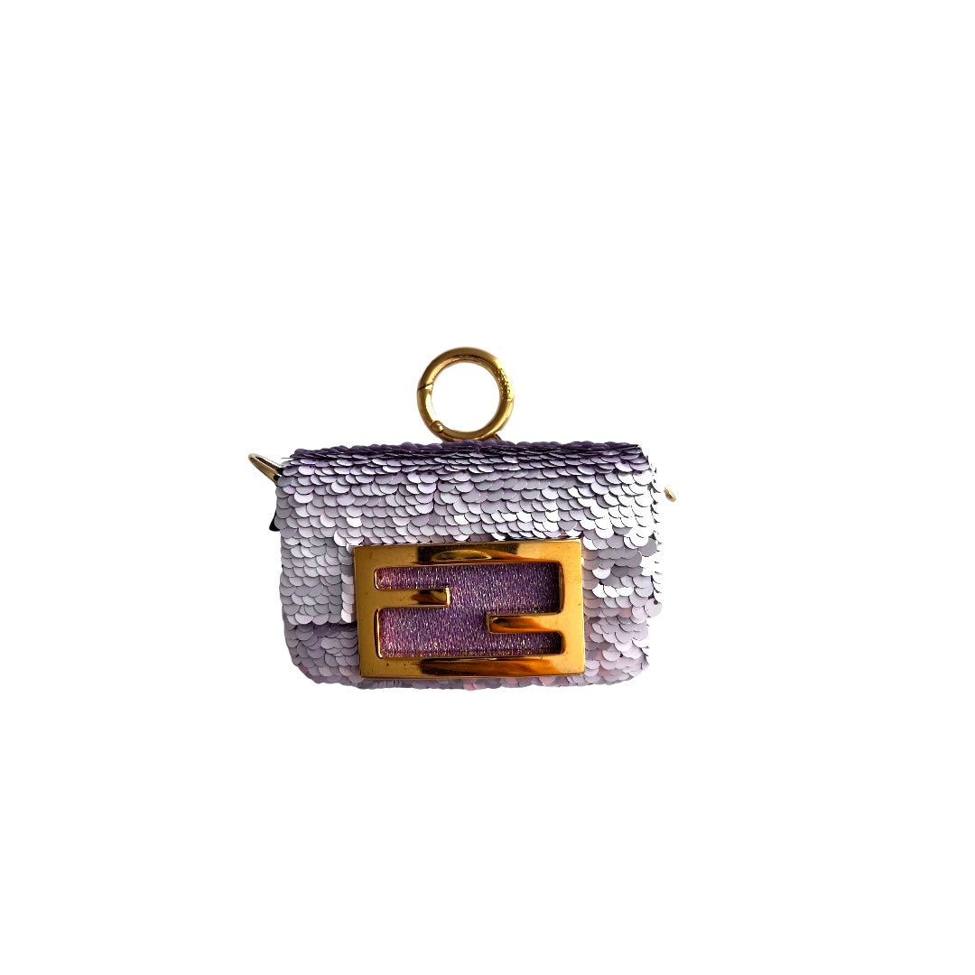 Fendi Violet Small Sequin Nano Bag | Luxury Designer Crossbody Purse for Women | Perfect for Parties, Weddings & Evening Events