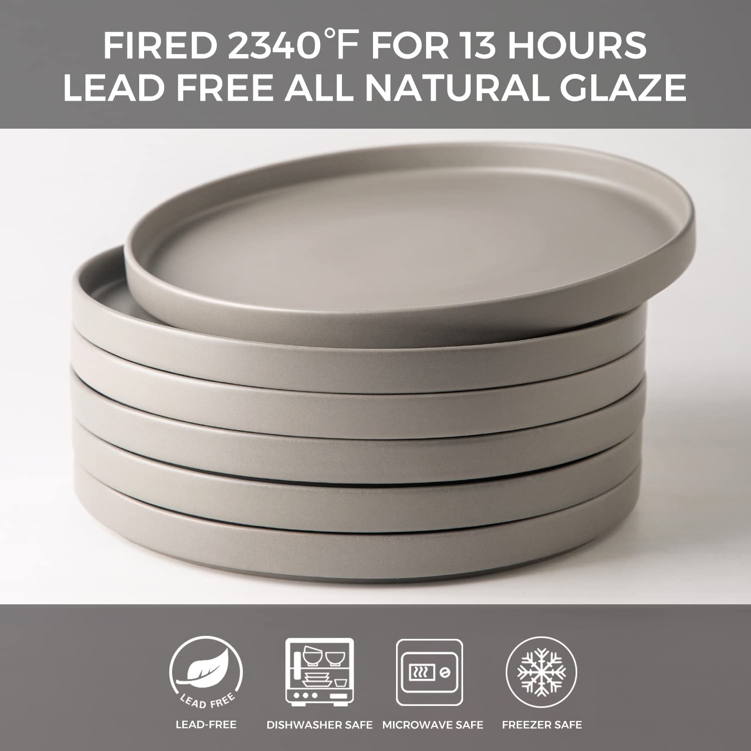AmorArc 6-Piece Matte Ceramic Dinner Plates Set - 10