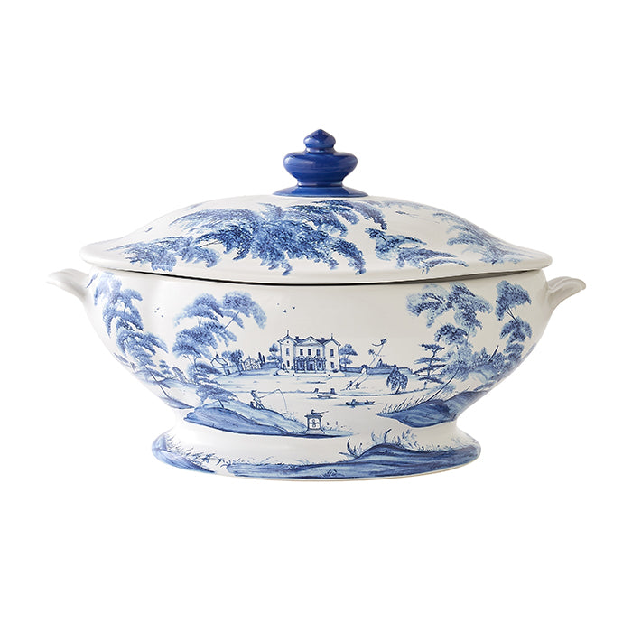 Delft Blue Ceramic Tureen - Dutch Country Estate Style Serving Bowl for Soup, Stew & Pasta - Perfect for Elegant Dining & Holiday Entertaining