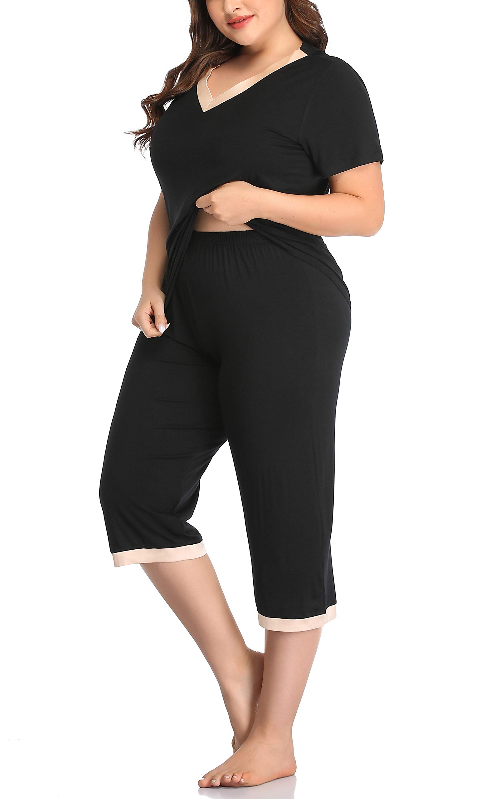 ZERDOCEAN Women's Plus Size Pajama Sets - Soft Sleepwear Short Sleeve Tops & Capri Pants Lounge Set for Nightwear, Comfortable PJs for Relaxing at Home or Sleeping | Perfect for Lounging, Travel & Gift Giving