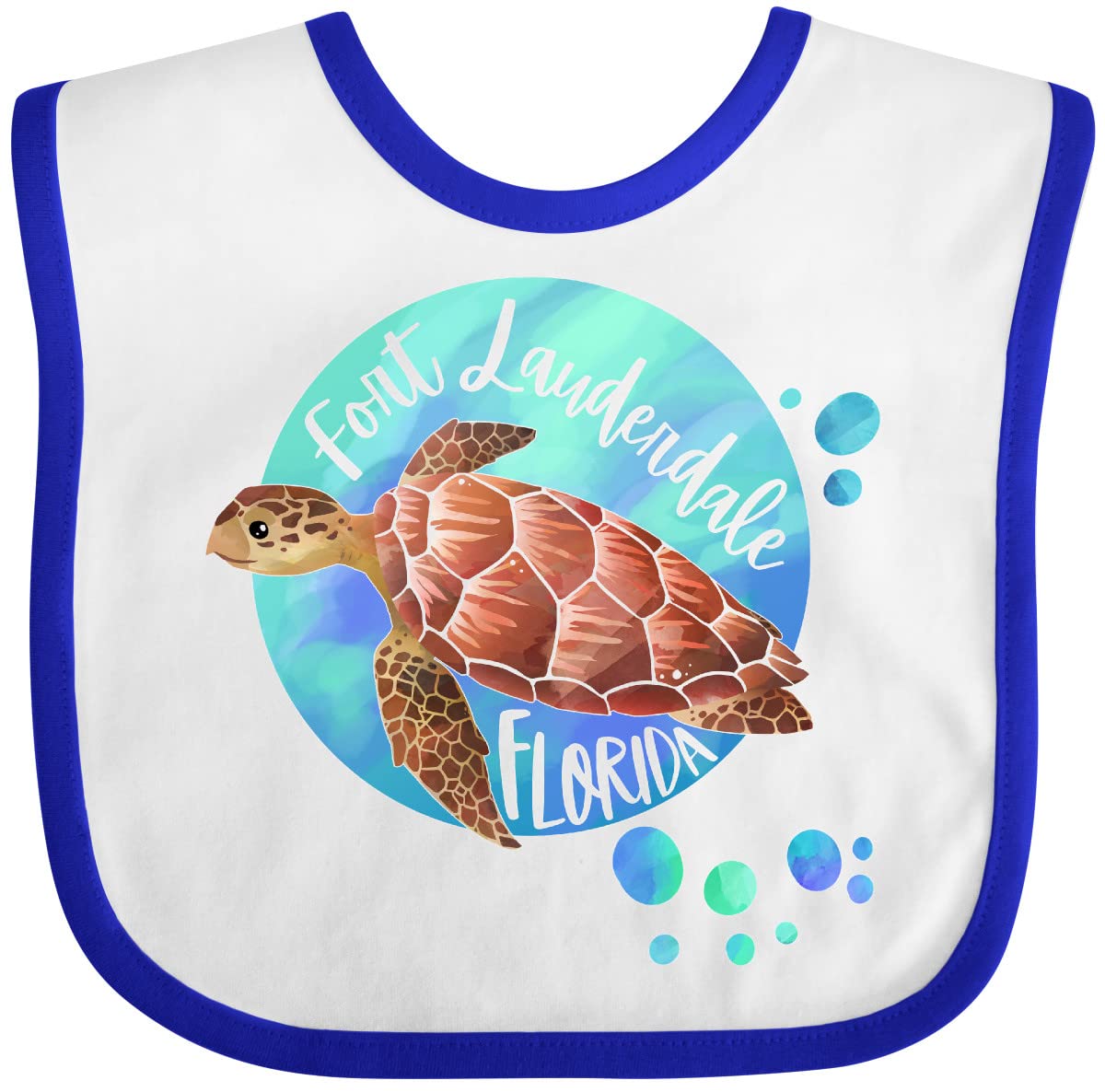 Inktastic Fort Lauderdale Florida Sea Turtle with Bubbles Baby Bib - Soft Cotton Drool Bib for Newborns & Infants - Perfect for Beach Trips, Swimming Lessons & Ocean-Themed Nursery Decor