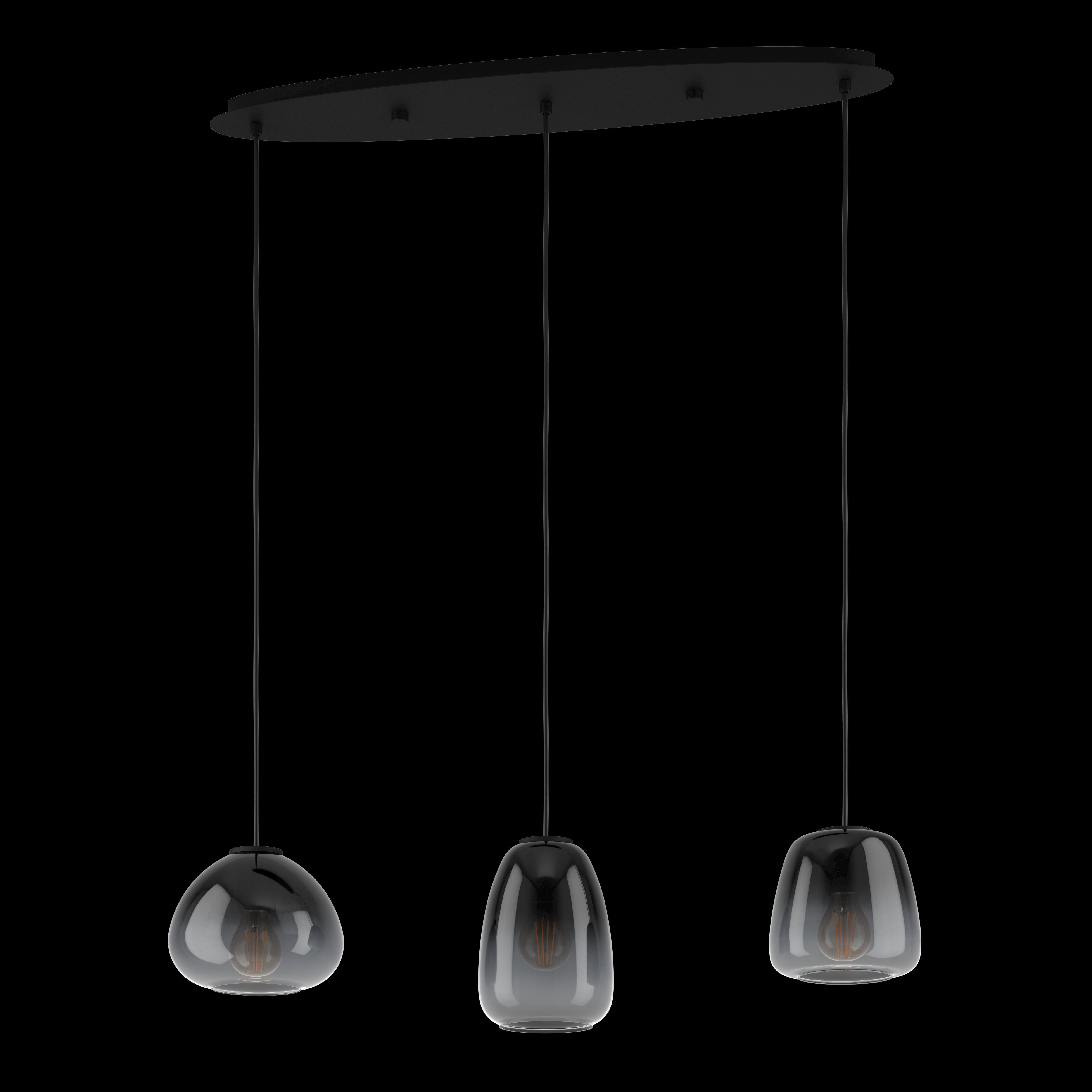 Eglo Aguilares 3-Light Black Pendant Light Fixture with Clear Glass Shades - Perfect for Kitchen Island, Dining Room, or Entryway Lighting