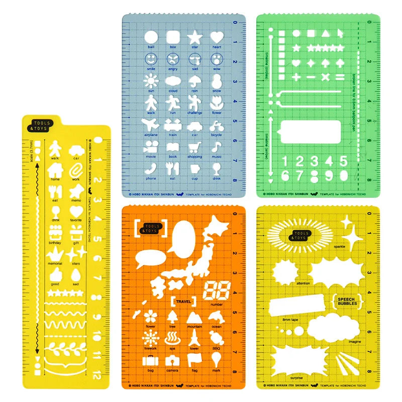 Hobonichi Stencils Set - 5 Piece Planner Accessories for Bullet Journaling, Scrapbooking & Creative Planning | Perfect for Hobonichi Techo, Traveler's Notebook & DIY Projects
