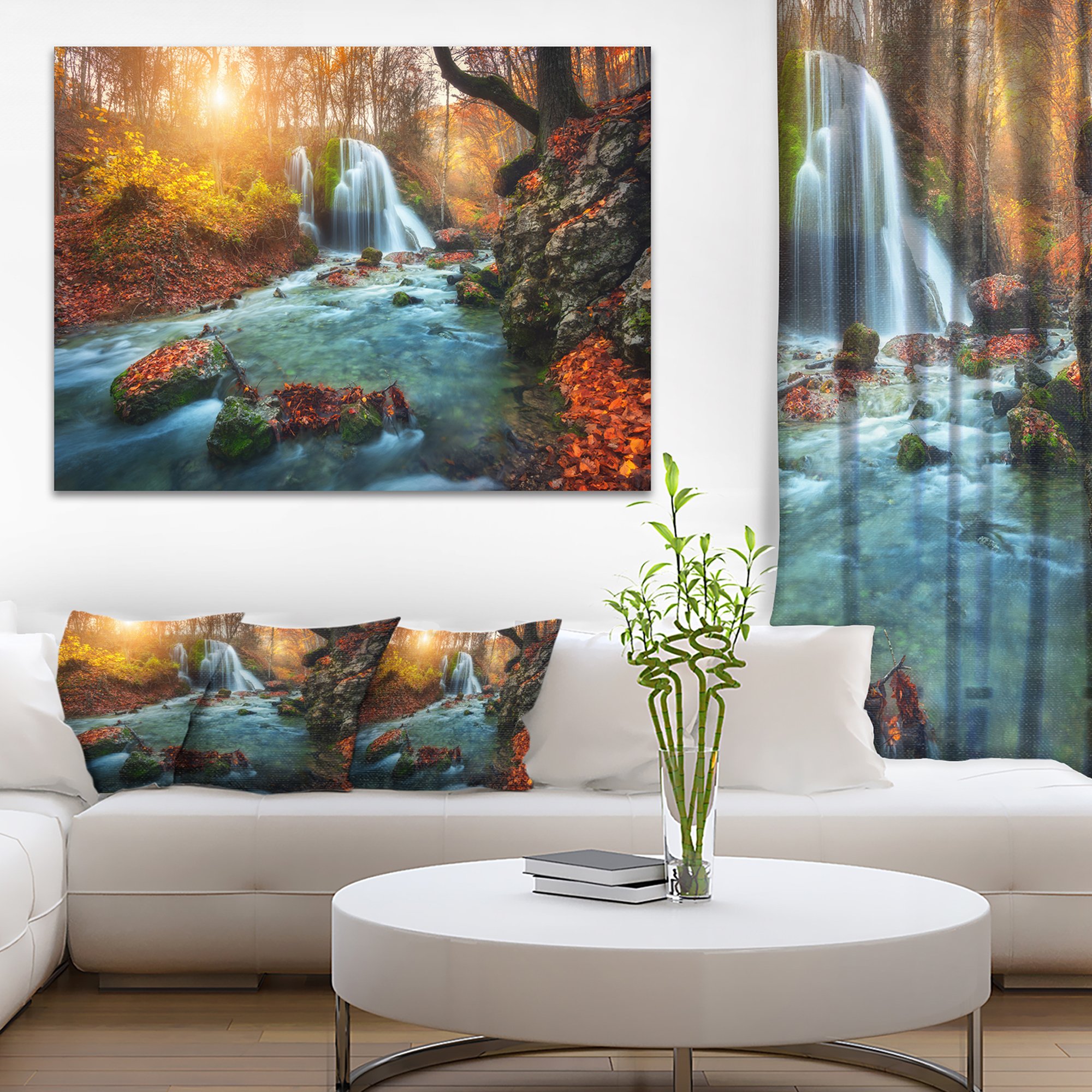 Fast Flowing Fall River in Forest Landscape Photography Canvas Print - Nature Wall Art for Living Room, Bedroom & Office Decor