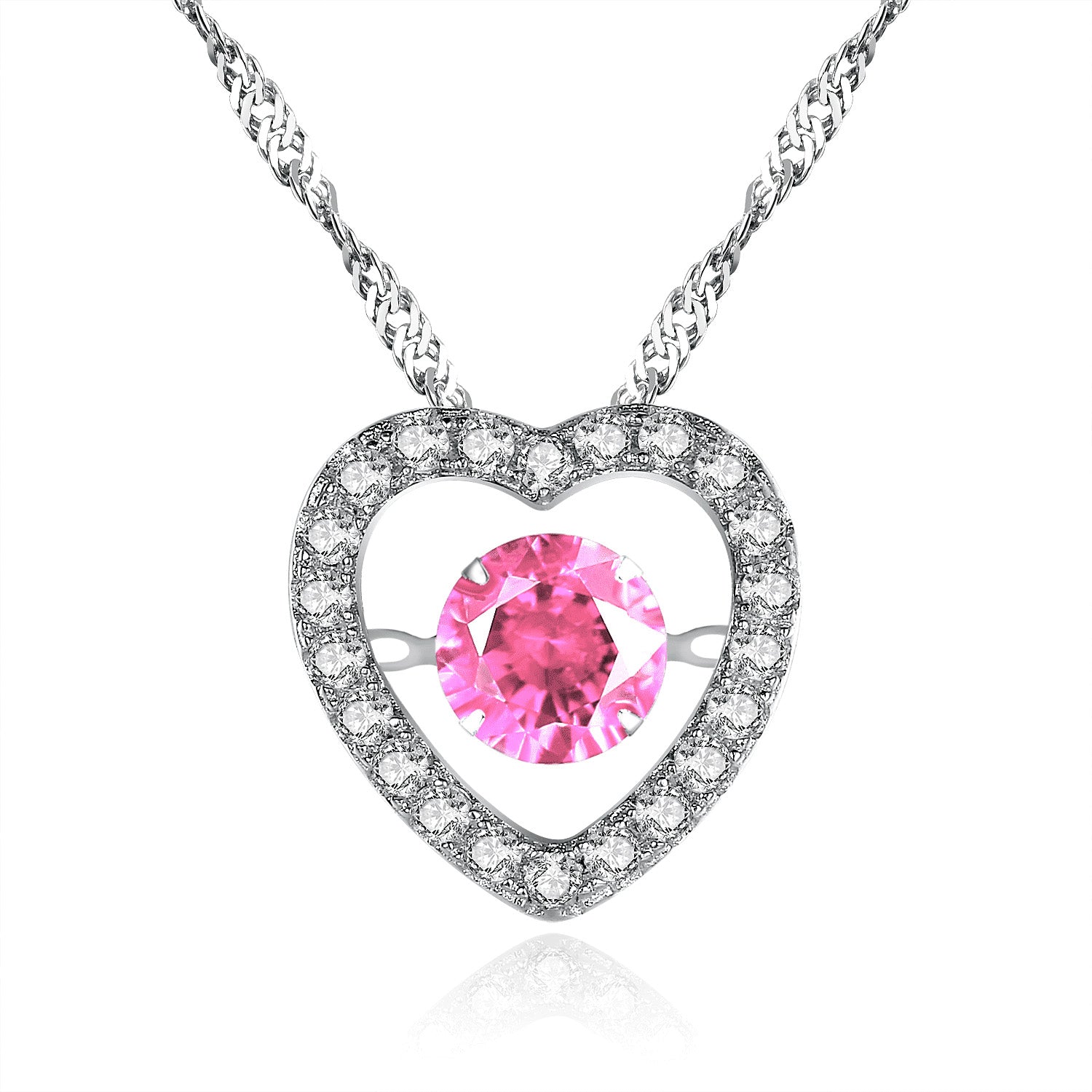 MABELLA Sterling Silver 0.5ct Round Cubic Zirconia Heart Dancing Pendant Necklace 18