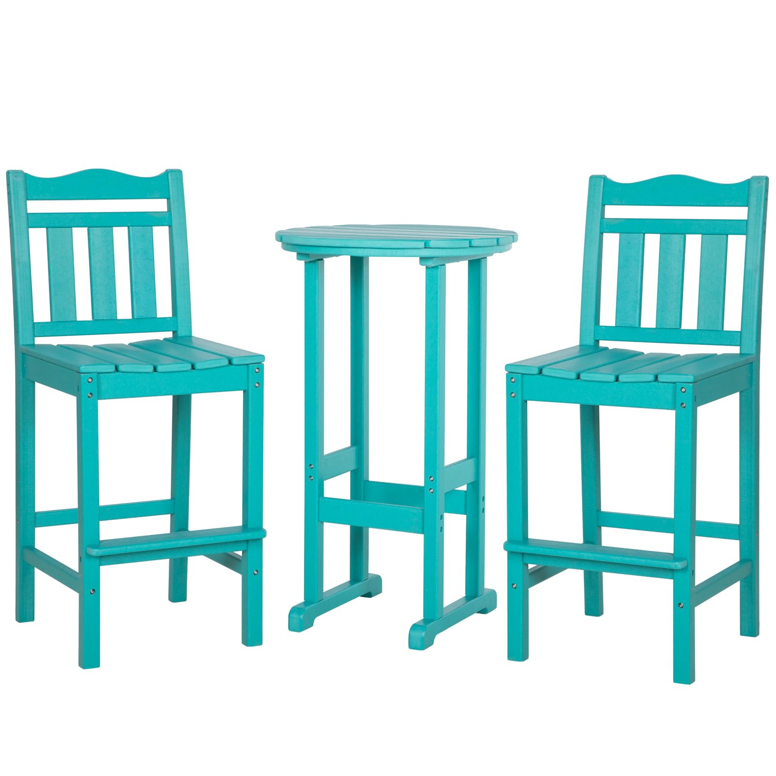 Premium HDPE Adirondack Bar Chairs and Table Set - 3-Piece Outdoor Patio Furniture for Garden, Yard, Balcony & Backyard - Durable Weather-Resistant Bar Stools for Relaxing, Entertaining & Outdoor Dining