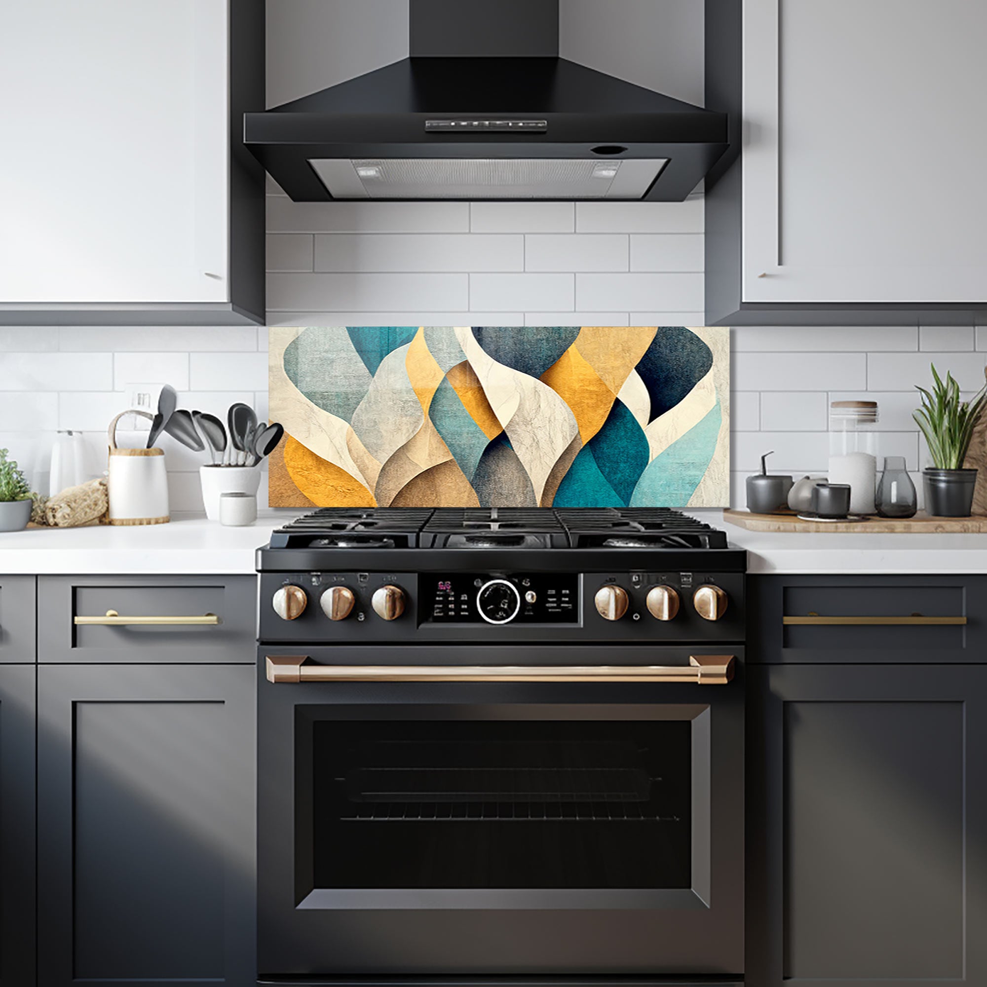 Abstract Leaves Glass Splashback - Modern Kitchen Backsplash for Stylish Home Decor | Perfect for Kitchen Renovation & Interior Design