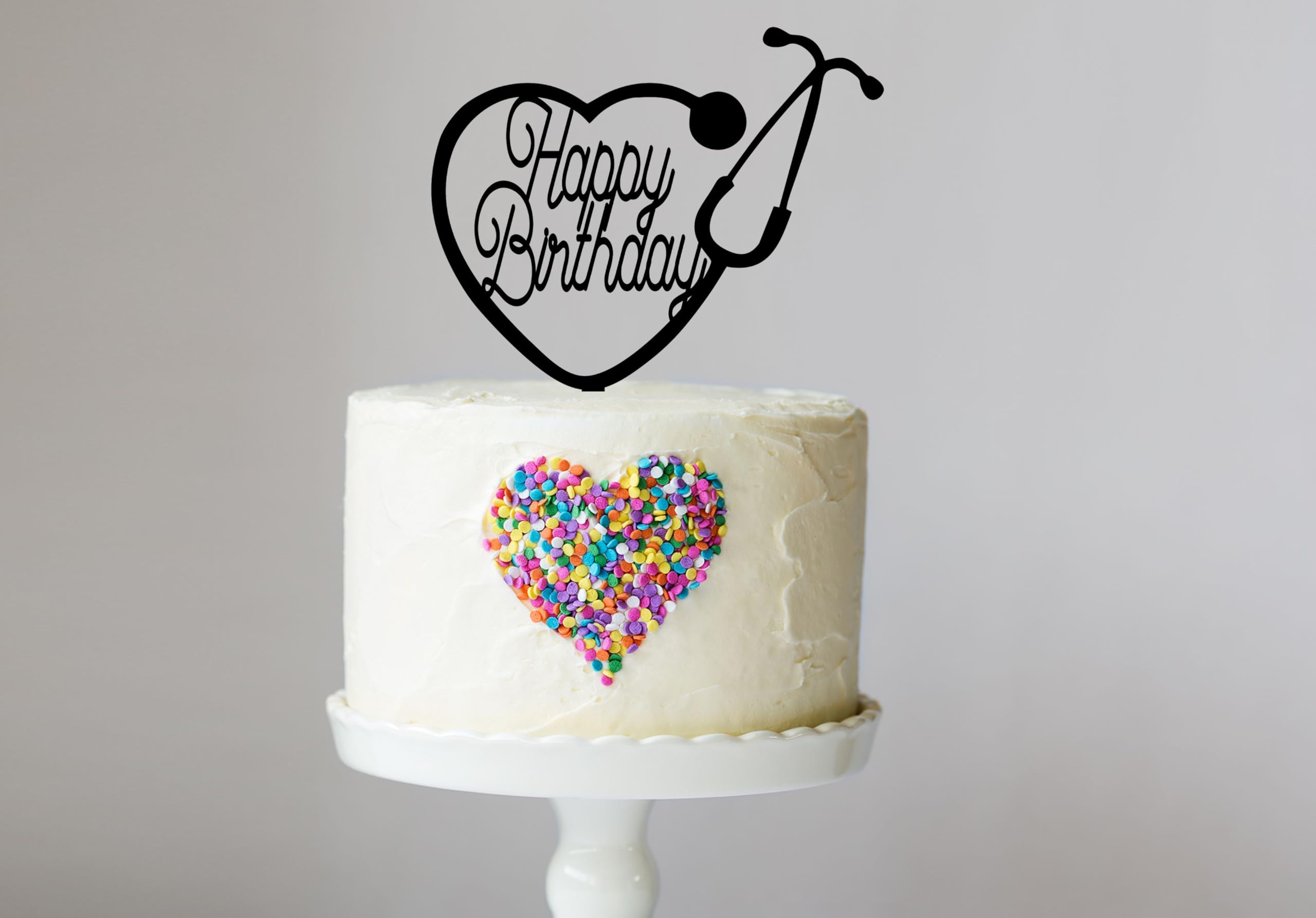 Happy Birthday Stethoscope Heart Cake Topper - Nurse Cake Decorations, Acrylic Nurse Party Supplies for Birthday Cakes, Baby Showers & Medical Graduation Celebrations
