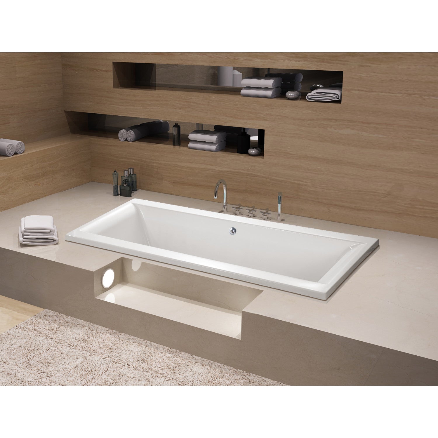 Aqua Eden 67-Inch Acrylic Rectangular Drop-In Bathtub with Center Drain - Glossy White Freestanding Soaking Tub for Modern Bathroom & Spa Relaxation