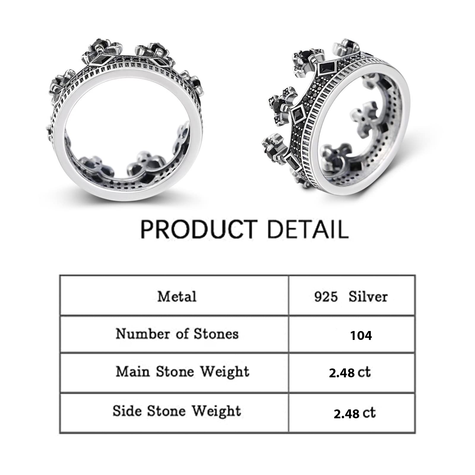 Jeulia Sterling Silver Black Crown Ring for Women - Princess Tiara Diamond Promise Ring, Wedding & Engagement Jewelry with Gift Box - Perfect for Proposals, Anniversaries & Special Occasions