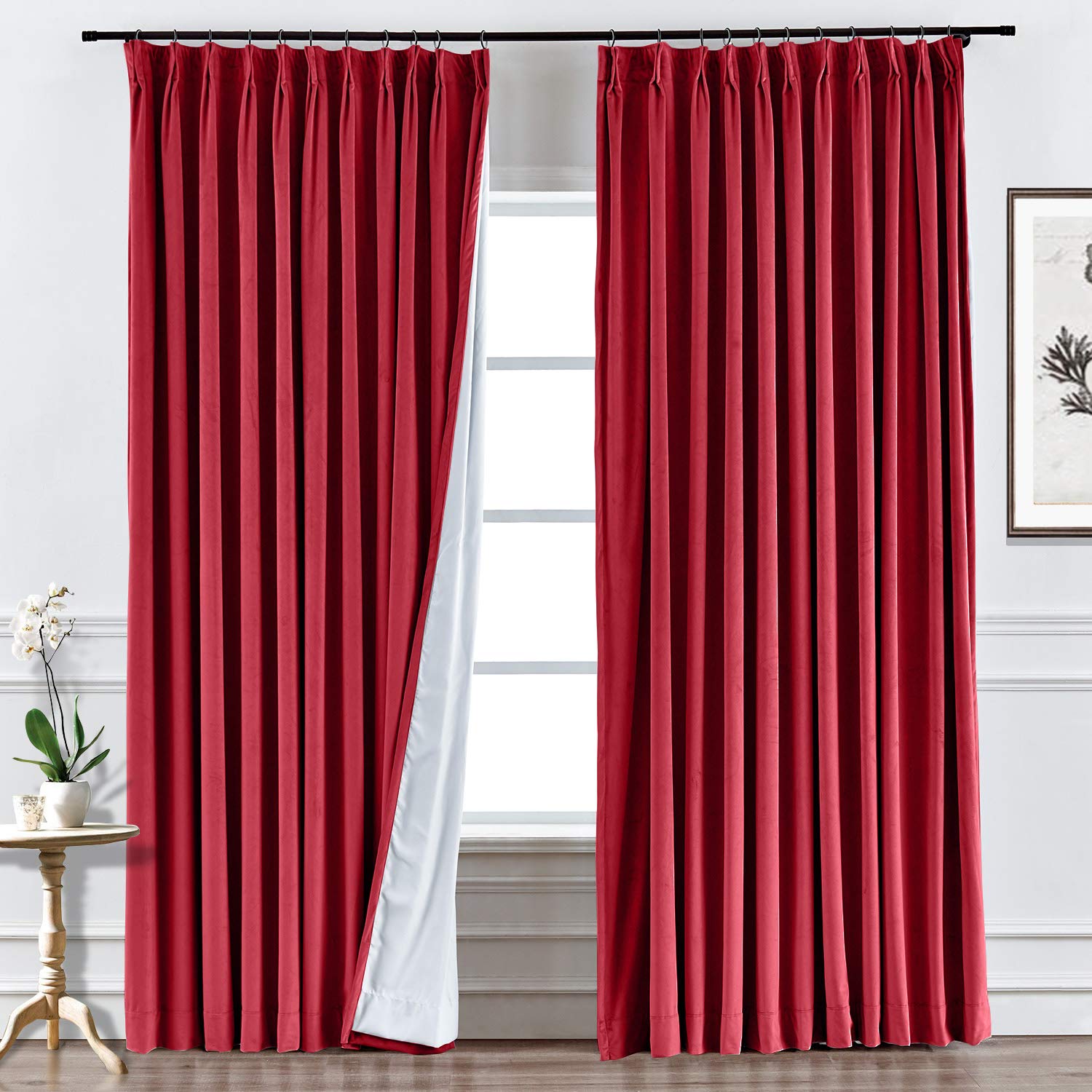 Blackout Curtains 58x63 Inch - Thermal Insulated Velvet Drapes for Bedroom & Living Room - Solid Raspberry Red Room Darkening Window Treatment (1 Panel) - Perfect for Home Theater, Nursery & Light Sleepers