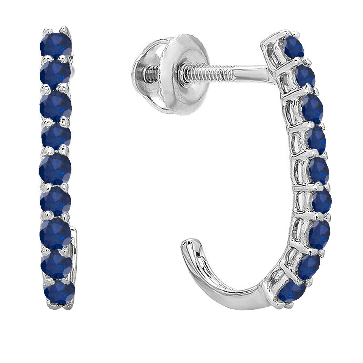 Dazzlingrock 0.40 Cttw 18K White Gold J-Shaped Hoop Earrings for Women - Elegant Fancy Jewelry Gift for Anniversary, Wedding & Special Occasions
