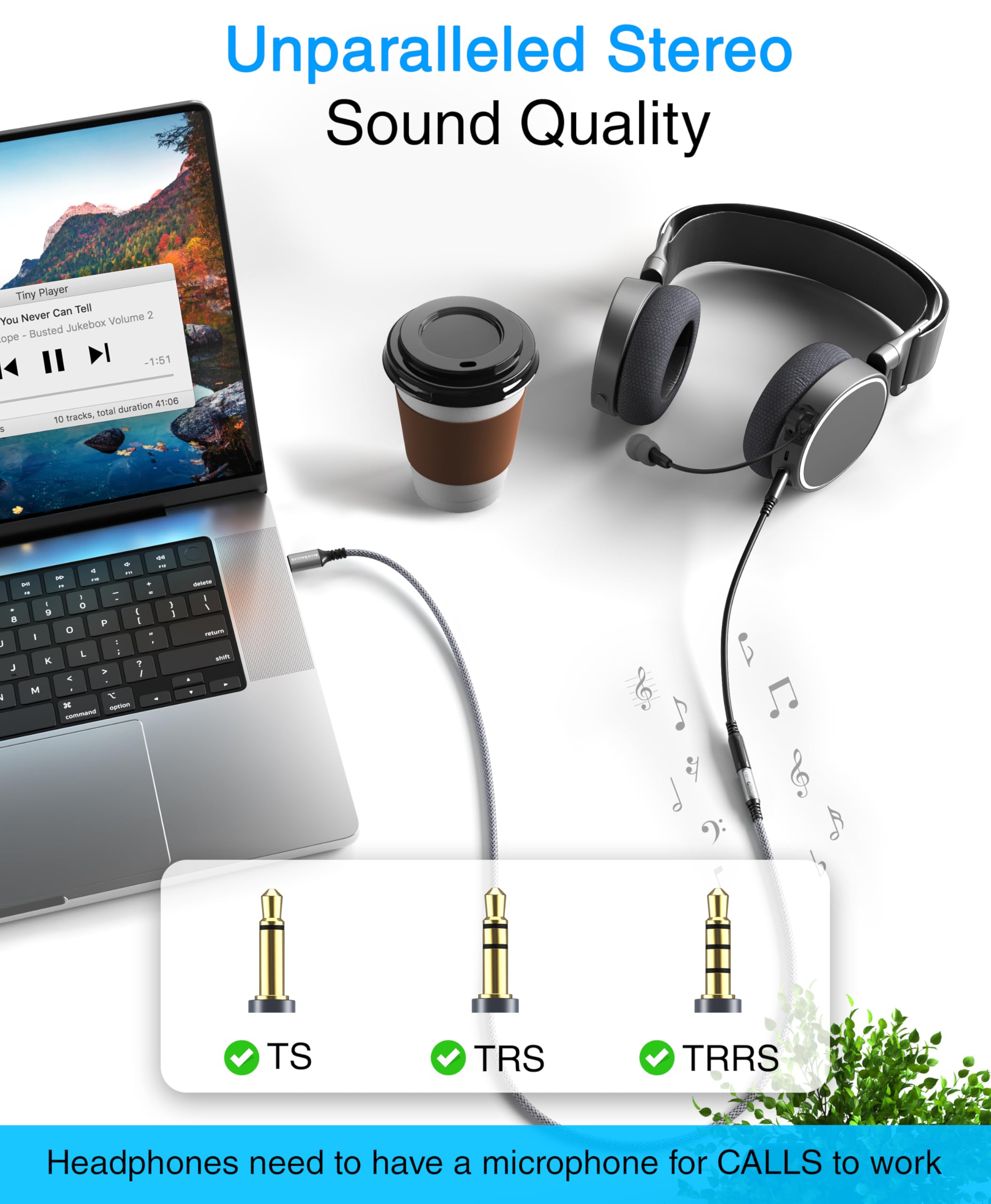 BlueRigger USB C to 3.5mm Audio Adapter Cable (3FT) - Female AUX to USB C Adapter, USB-C to Headphone Jack Extension for Phone, Tablet, Laptop - Perfect for Music, Gaming & Conference Calls