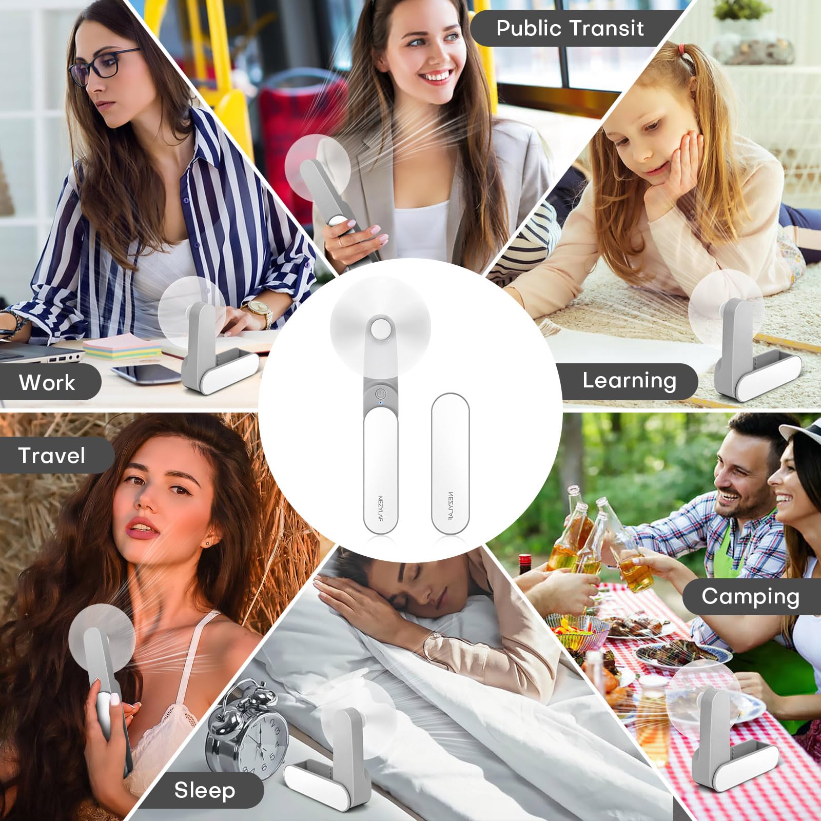Nezylaf Handheld Mini Fan - 2 Speed Rechargeable USB Personal Cooling Fan (9-15 Hours Runtime), Portable Pocket Fan for Women & Travel | Perfect for Office, Outdoor, Gym, and Summer Activities
