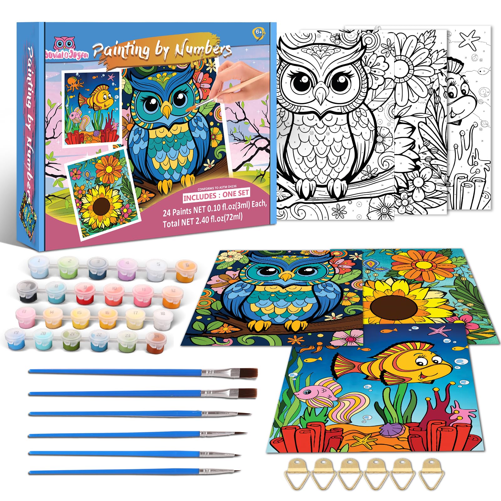 Kids Paint By Number Kits for Ages 8-12 - 3 Pack 8x10 Inch Framed Canvases with 24x3ml Acrylic Paints & 6 Brushes | Creative DIY Painting Set for Children | Perfect Birthday Gift for 6-10 Year Old Girls | Fun Art Activity for Home, School & Party Crafts