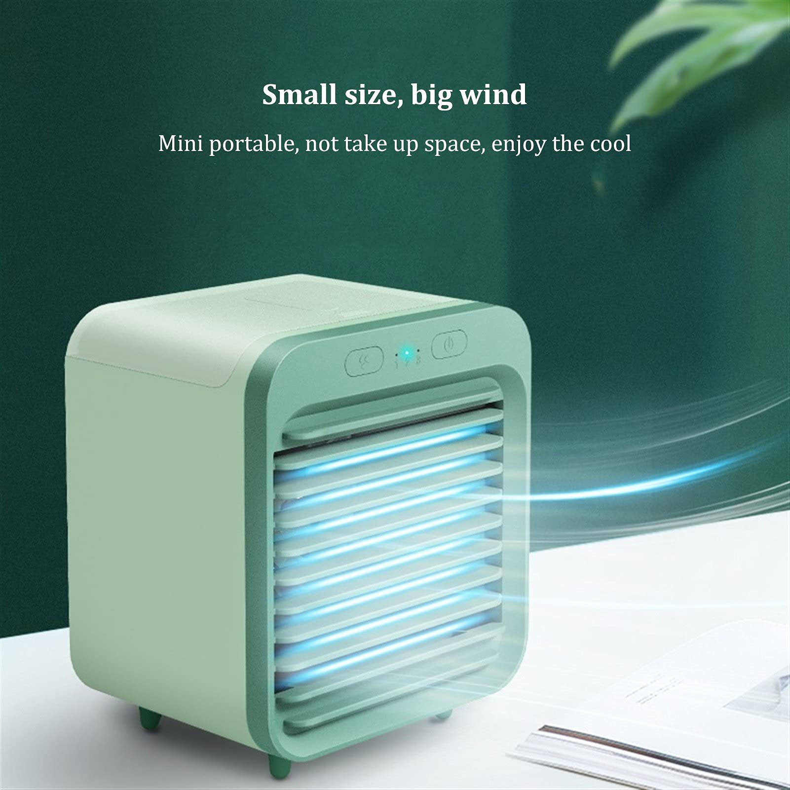 Portable USB Rechargeable Mini Air Conditioner Fan - Water Cooled, Quiet & Compact for Office, Dorm, Desk - Green (Size A) | Perfect Cooling Solution for Small Spaces & Personal Use