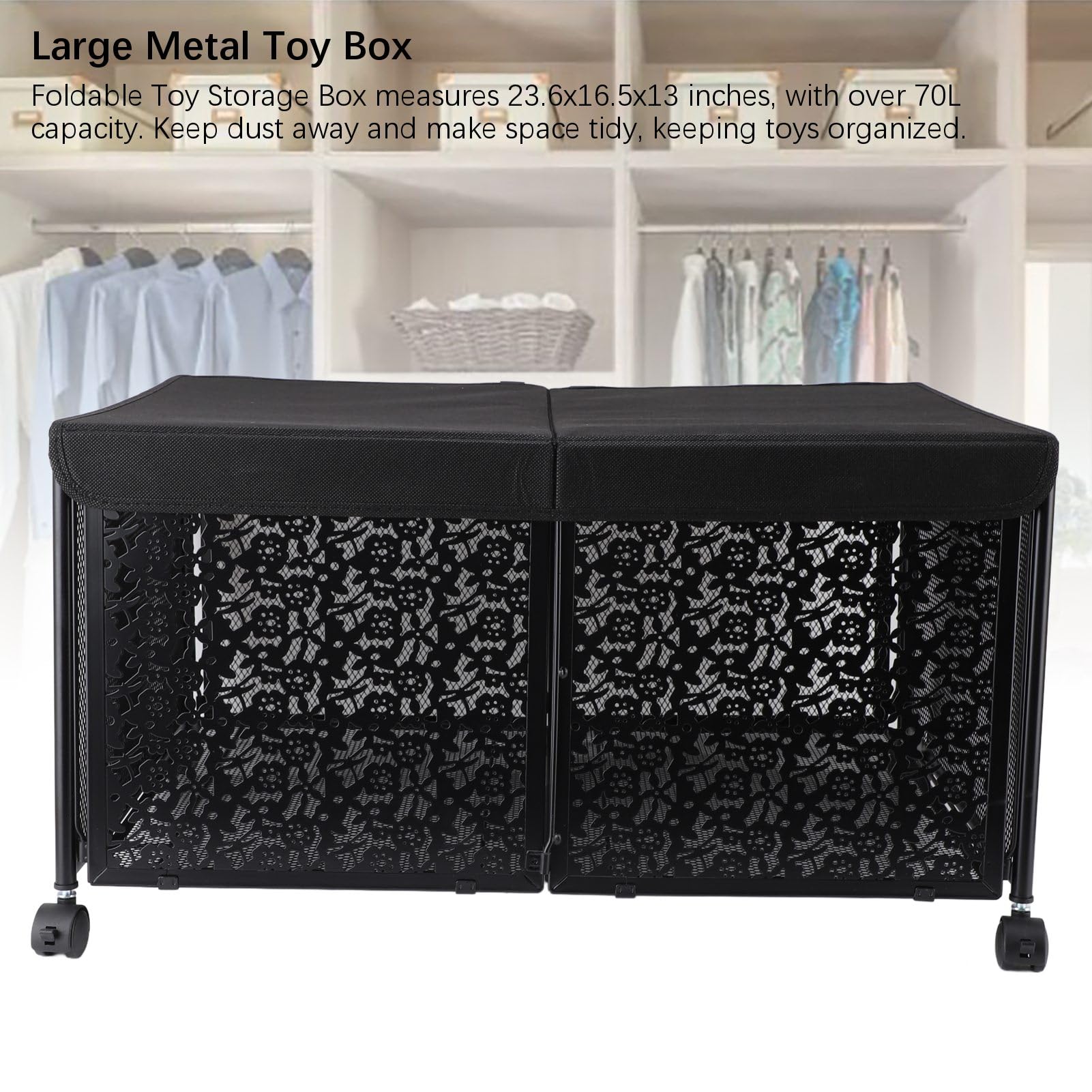 Large 70L Collapsible Toy Storage Box with Lid & 360° Rotating Wheels - Kids Toy Organizer Chest for Nursery, Playroom, Bedroom - Perfect for Storing Toys, Books, and Kids' Accessories