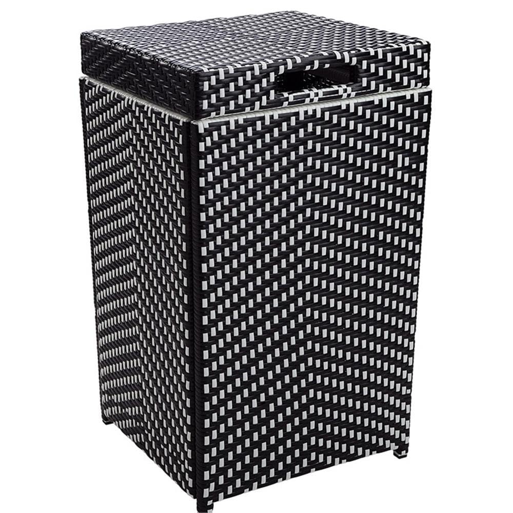 Furniture of America Azur Outdoor Trash Can - Black Aluminum & Wicker Waste Bin for Patio, Garden, and Poolside Use