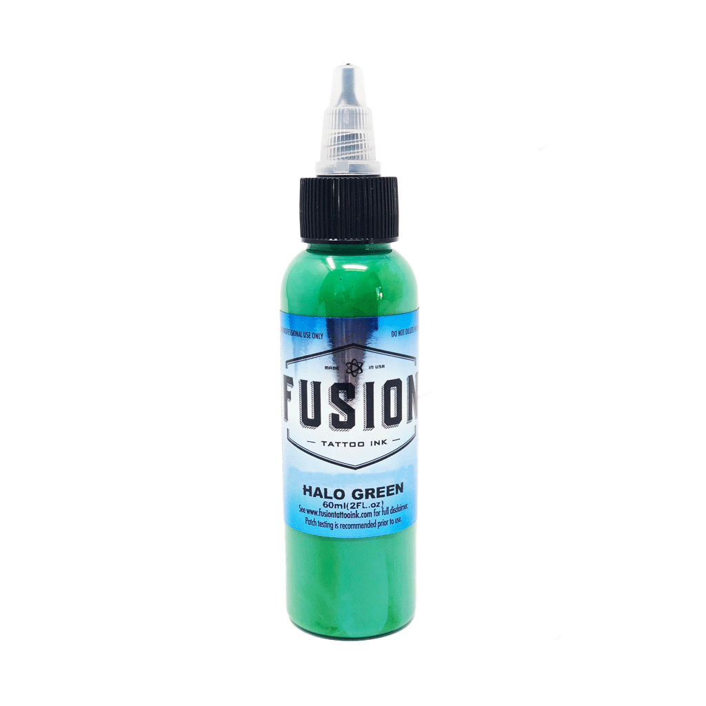 Premium Halo Green Fusion Ink - 1 oz Bottle for Tattoo Artists & Body Art - Vibrant, Long-Lasting Pigment for Professional Tattooing & Permanent Makeup