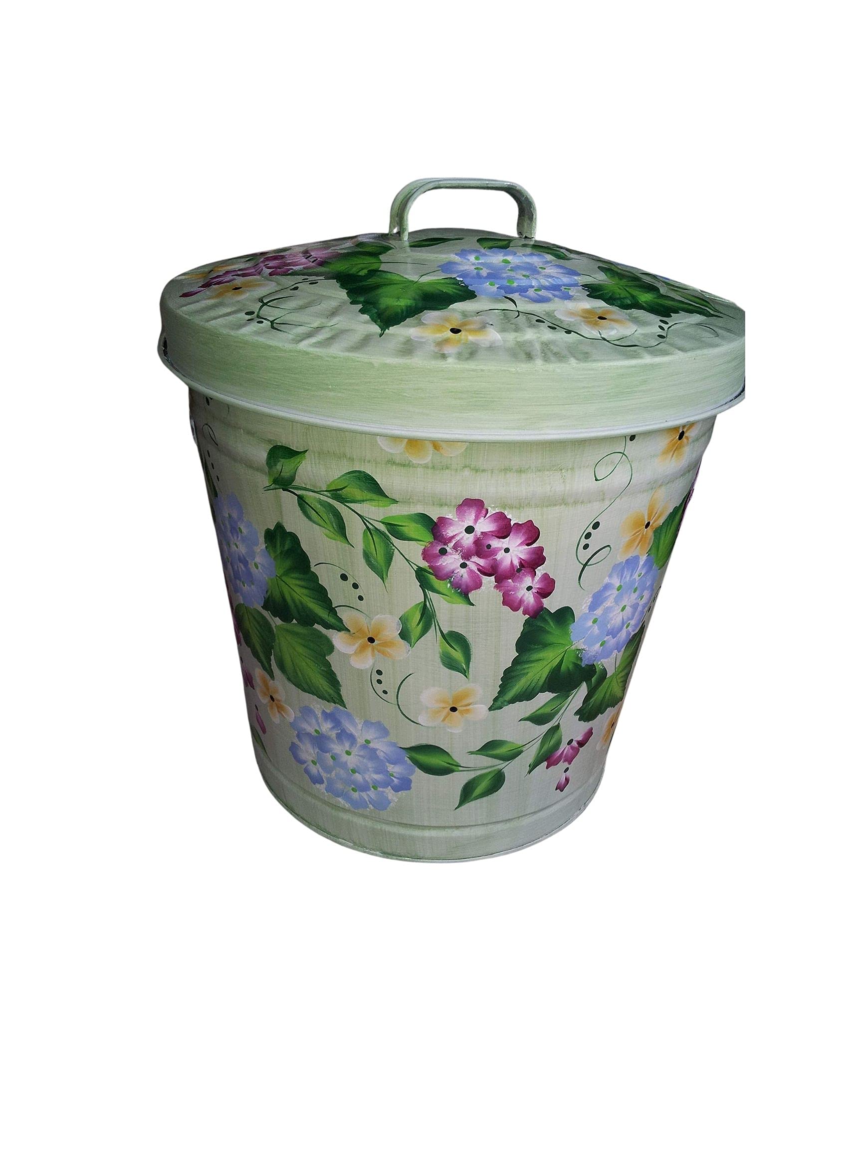 10 Gallon Hand Painted Decorative Trash Can - Elegant Waste Bin for Kitchen, Bathroom & Office - Eco-Friendly Garbage Can with Artistic Floral Design