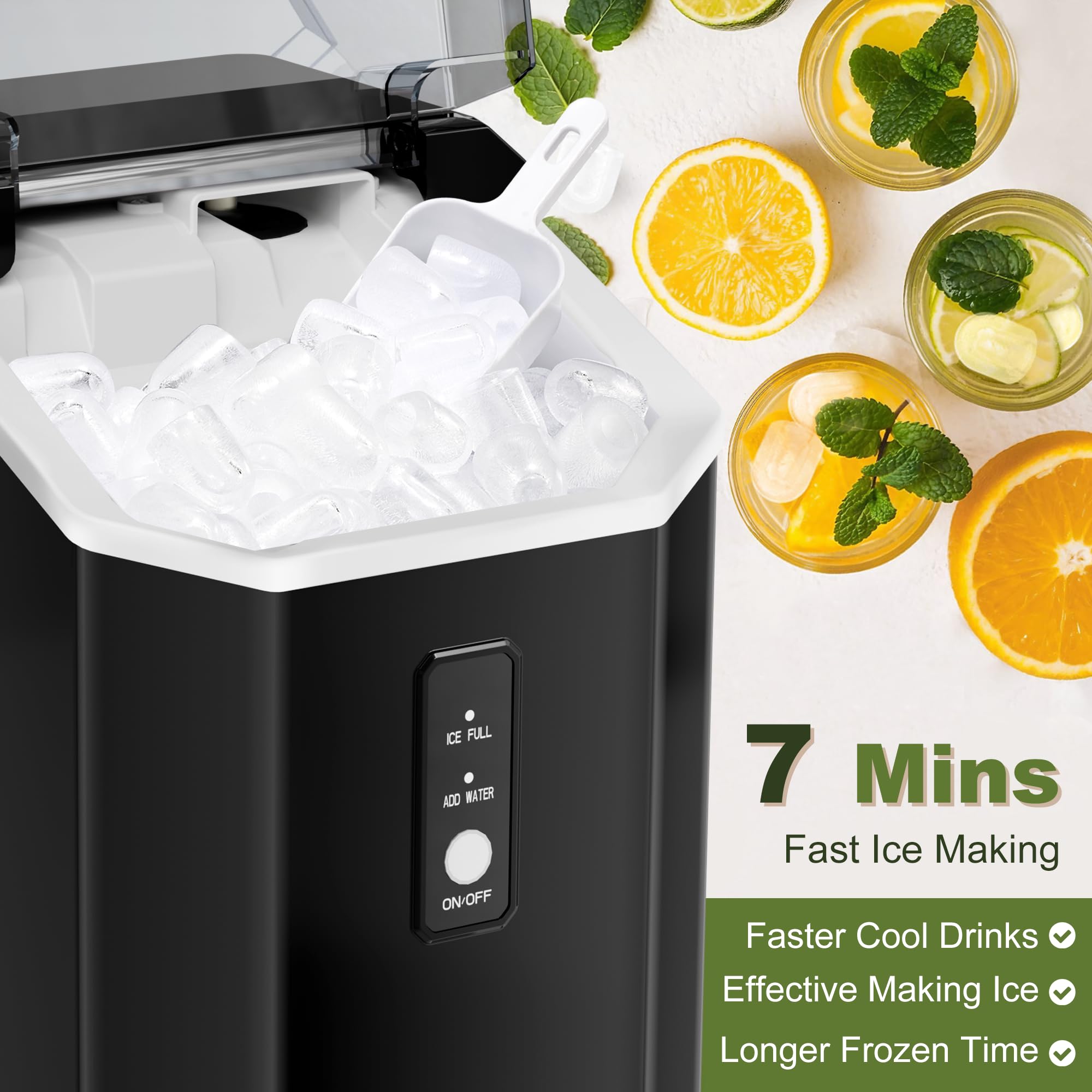 NicBex Countertop Nugget Ice Maker - 34Lbs/24H Self-Cleaning Portable Ice Machine with One-Button Operation for Home, Kitchen, Bar, Office & Parties - Perfect for Cocktails, Iced Coffee & Entertaining (Black)