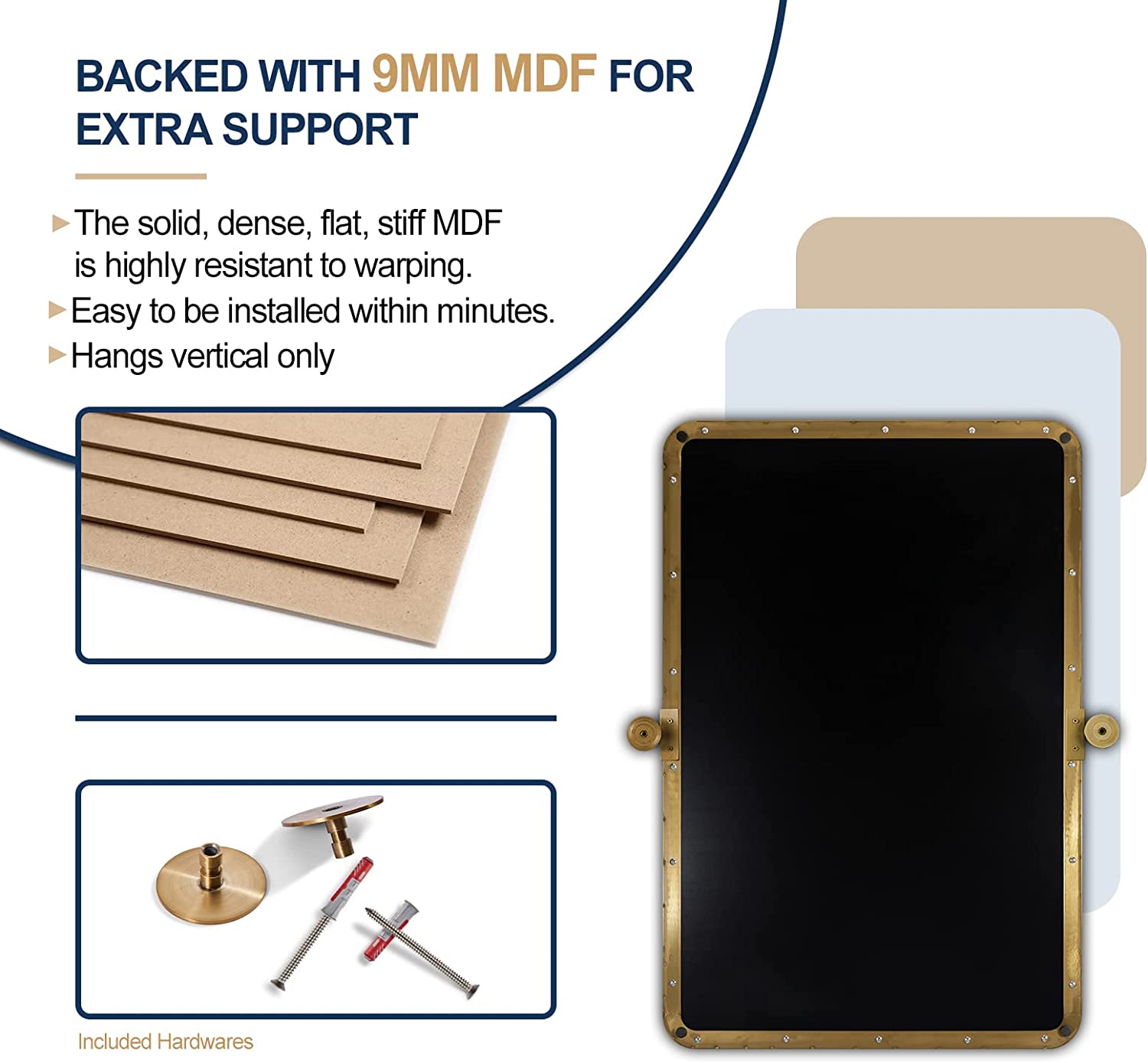 Modern Gold Tilting Rectangle Pivot Mirror - Stainless Steel Frame Bathroom Wall Mirror for Vanity, Makeup & Home Decor - Perfect for Powder Rooms, Bedrooms & Entryways