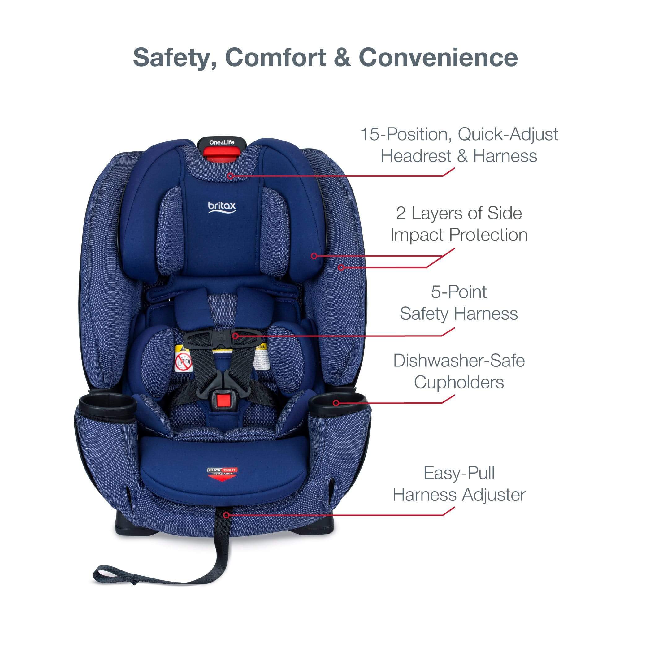 Britax One4Life Clicktight All-in-One Convertible Car Seat for Infants to Toddlers - Safe & Comfortable for Extended Rear-Facing & Forward-Facing - Perfect for Family Travel & Daily Commutes