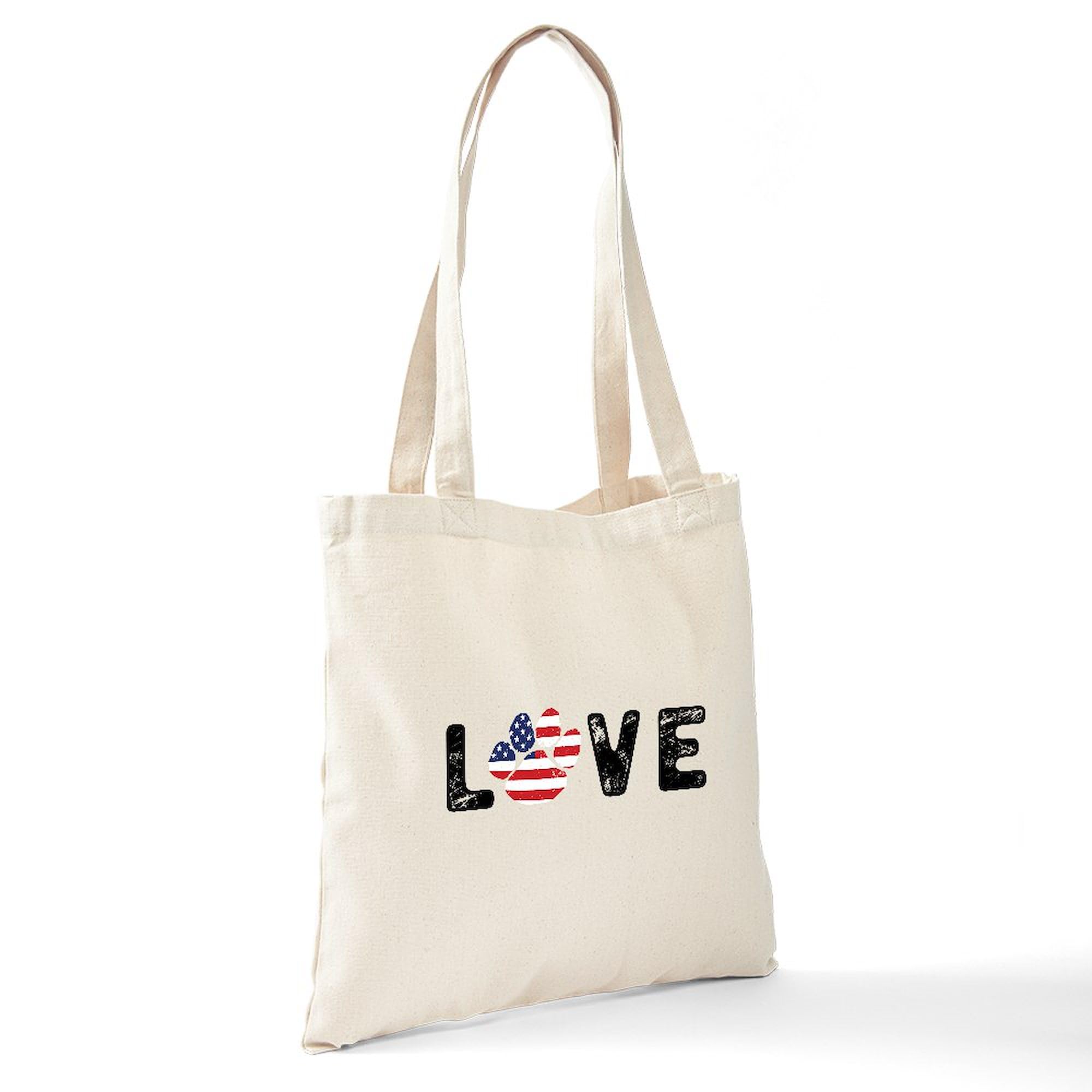 LOVE Paw Print Natural Canvas Tote Bag - Eco-Friendly Reusable Shopping Bag for Groceries, Beach & Pet Lovers