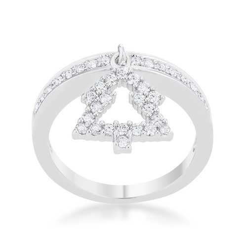 0.3ct CZ Christmas Tree Ring in Rhodium - Holiday Jewelry Gift for Women - Perfect for Christmas Parties & Festive Celebrations