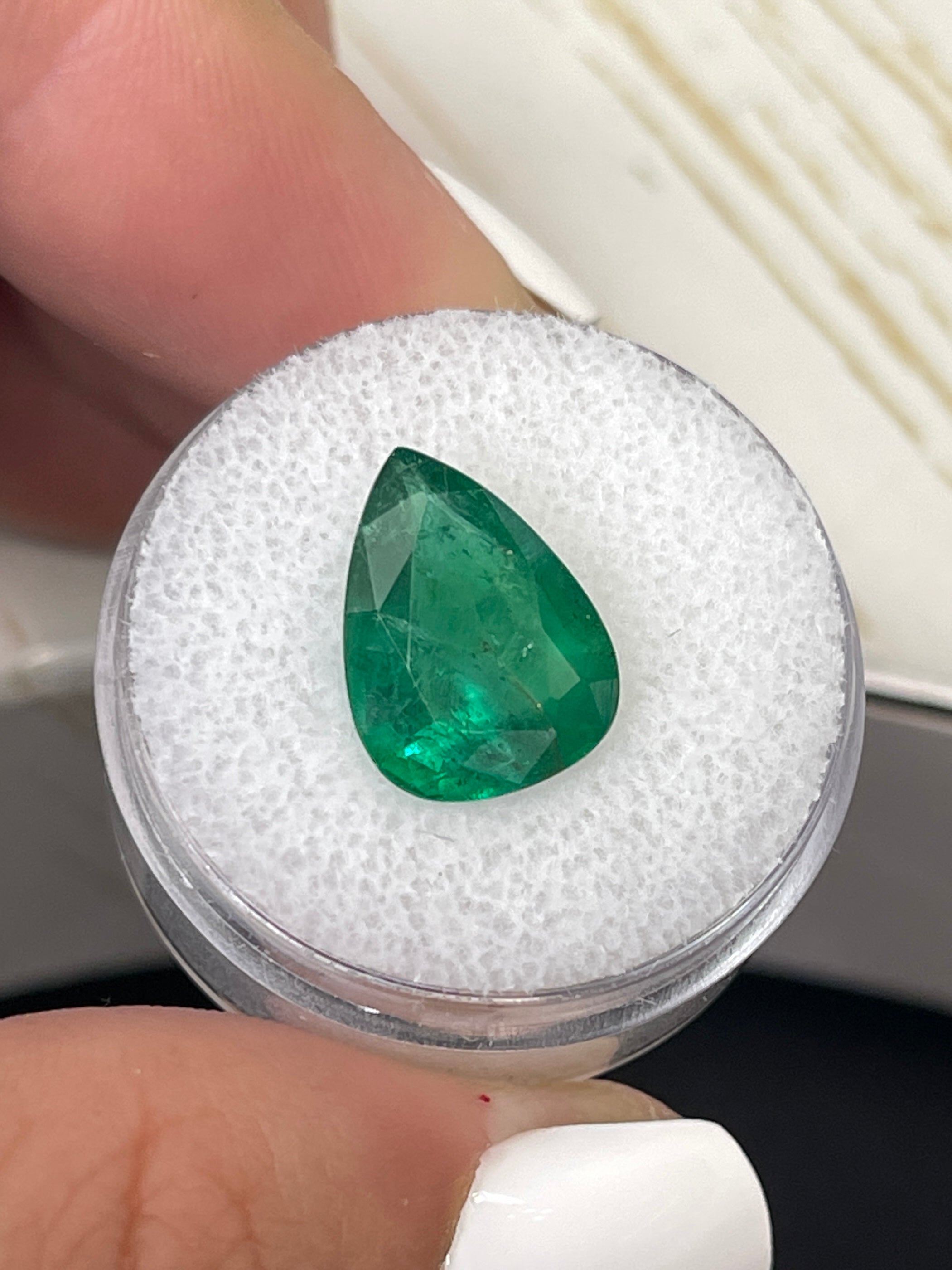 3.78 Carat 14x10mm Deep Green Natural Loose Zambian Emerald Pear Cut Gemstone for Jewelry Making, Engagement Rings & Luxury Gifts