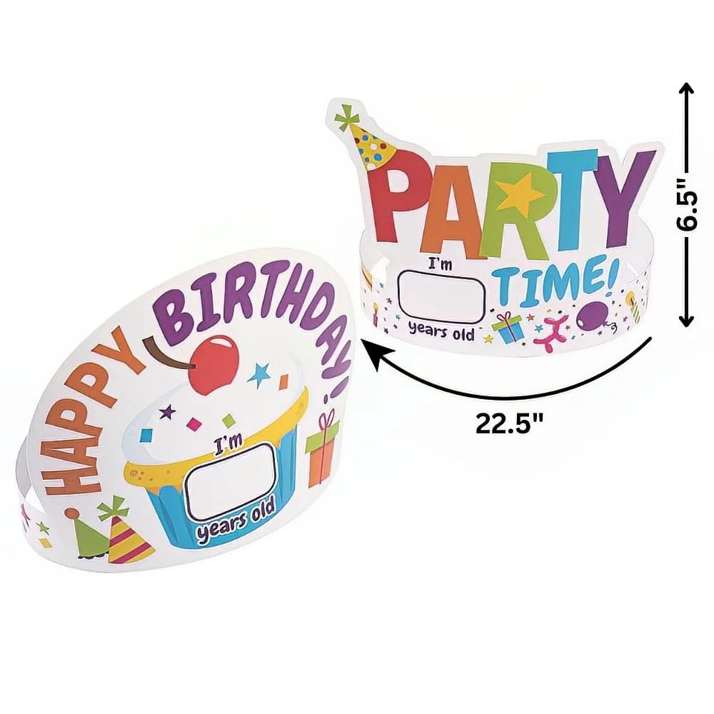 Fun Express Kids Birthday Crowns - 12 Pack Party Hats for Boys & Girls - Perfect for Birthday Parties, School Events & Dress-Up Play