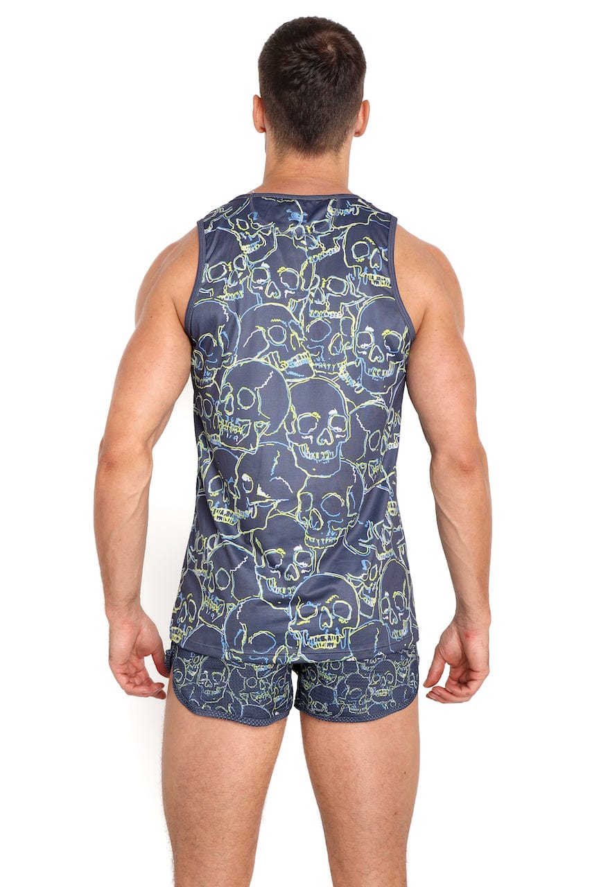 Outline Tossed Skulls Tank Top - Gothic Graphic Print Women's Muscle Tee for Concerts, Halloween & Alternative Fashion