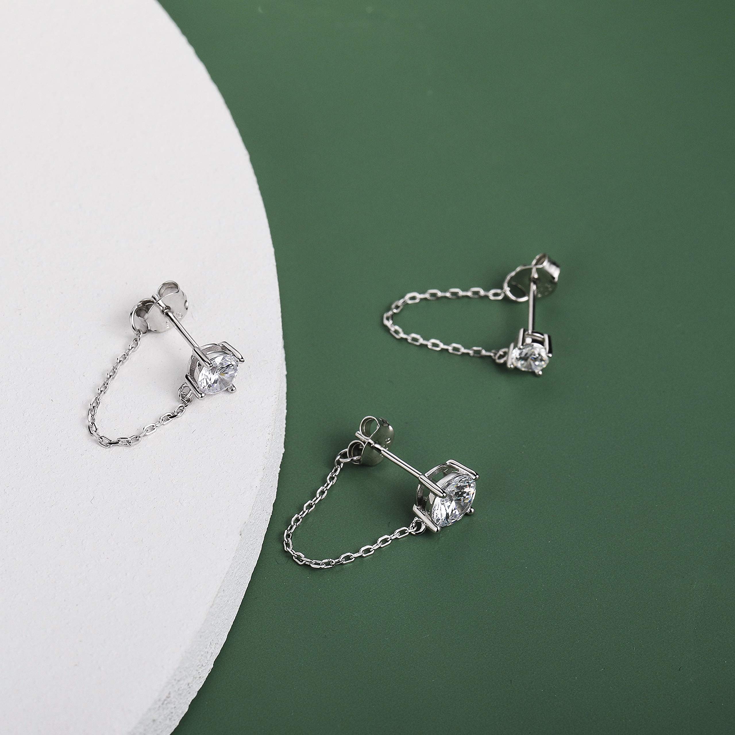 Sterling Silver Cubic Zirconia Butterfly Leaf Chain Dangle Earrings for Women | Elegant Stud Earrings with CZ Stones | Perfect for Parties, Weddings & Everyday Wear