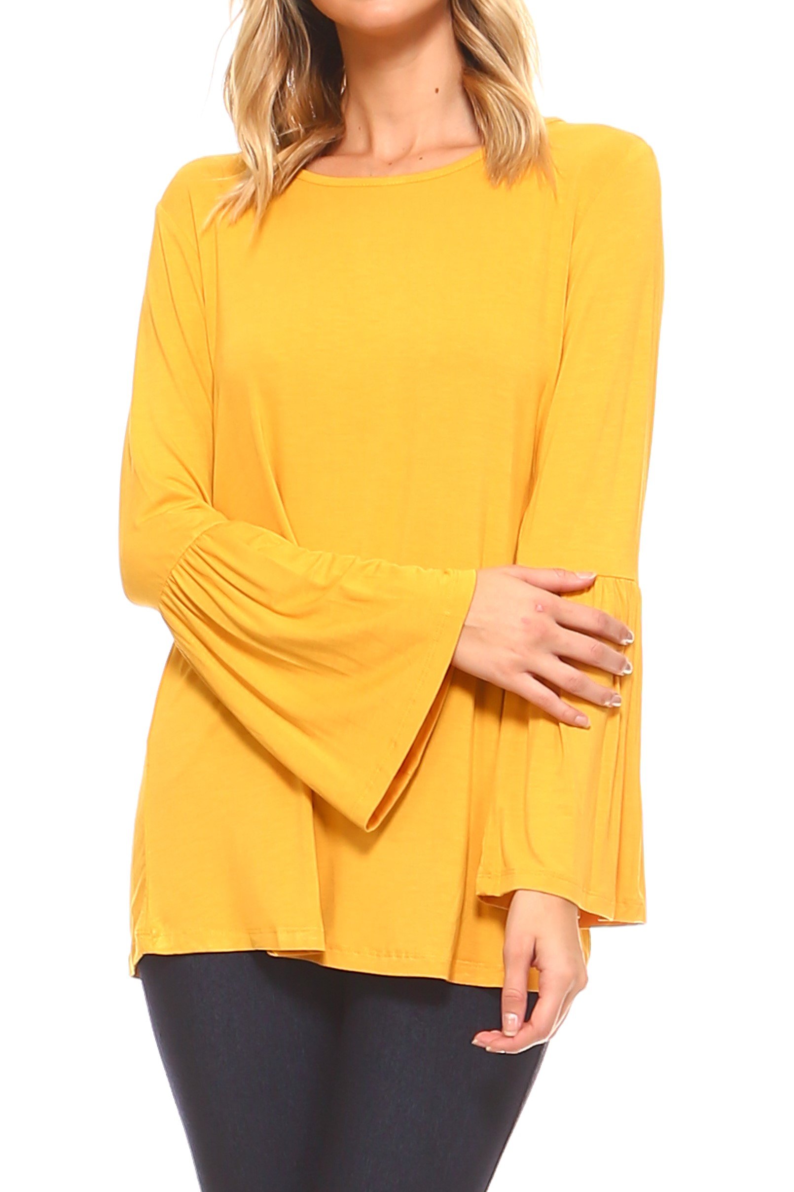 Women's Bell Sleeve Knit Top - Soft Stretch Casual Blouse for Fall & Winter - Perfect for Office, Date Night & Holiday Outfits