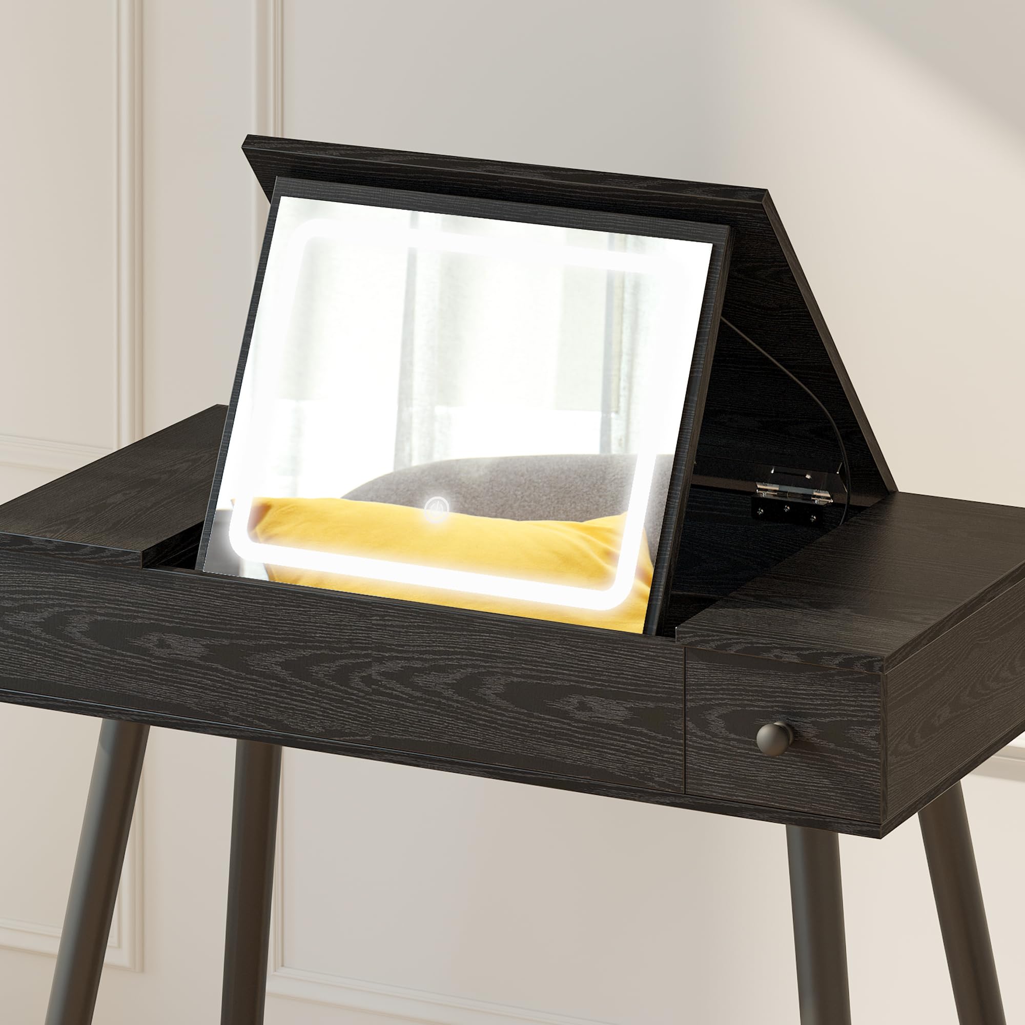 IRONCK LED Vanity Desk with Mirror & Outlet - Makeup Table for Bedroom