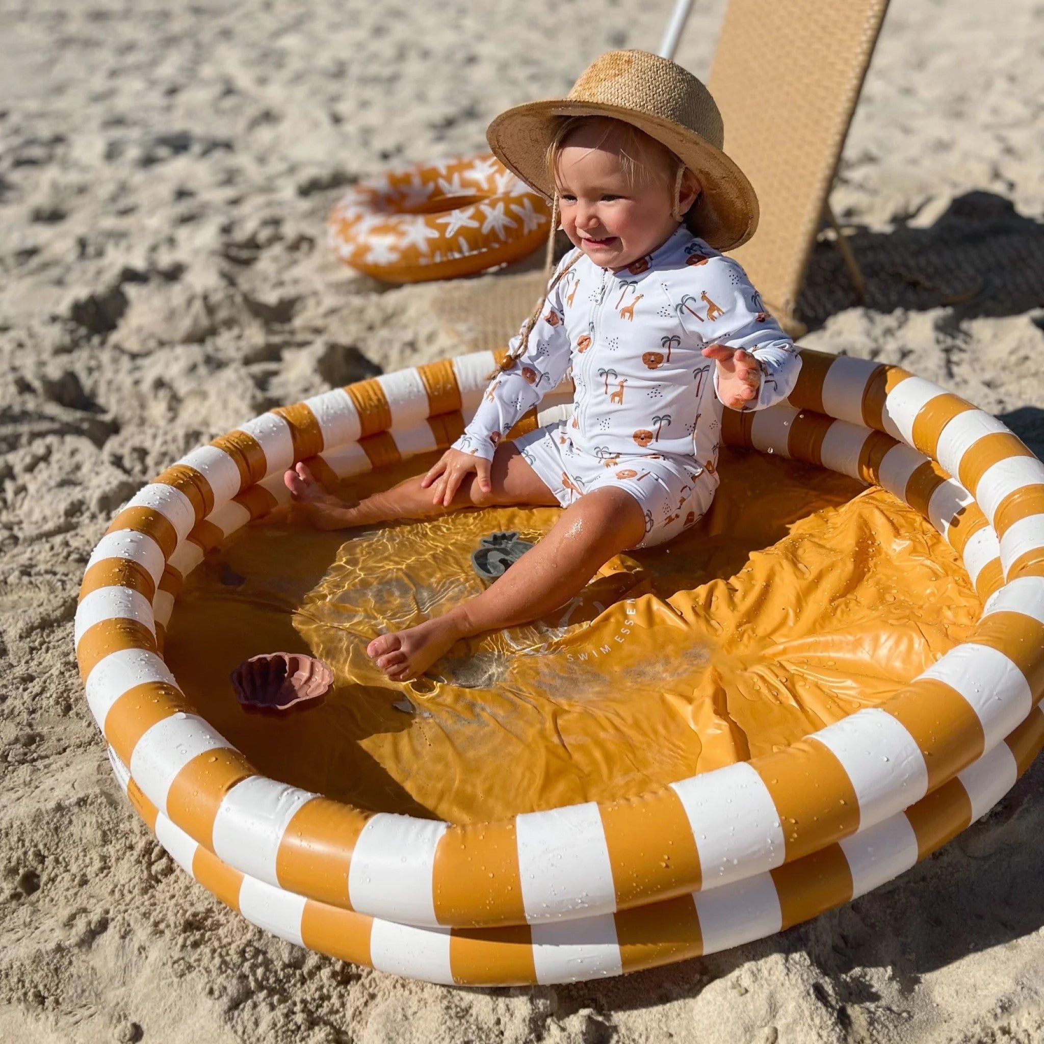 Best Inflatable Kids Pool for Summer Fun - 100cm Yellow Stripes Swimming Pool for Toddlers & Children | Perfect for Backyard, Beach, and Outdoor Water Play