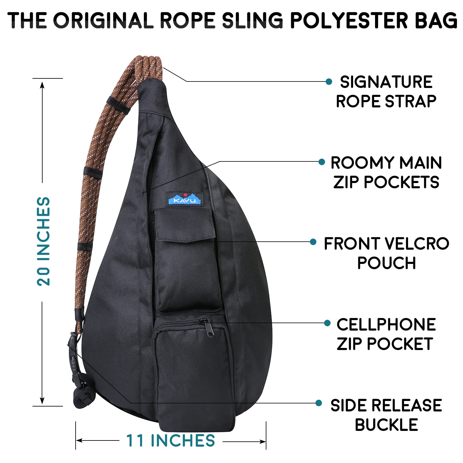 KAVU Rope Sling Crossbody Bag - Lightweight Compact Shoulder Bag for Men & Women - Perfect for Travel, Hiking & Everyday Use - Jet Black