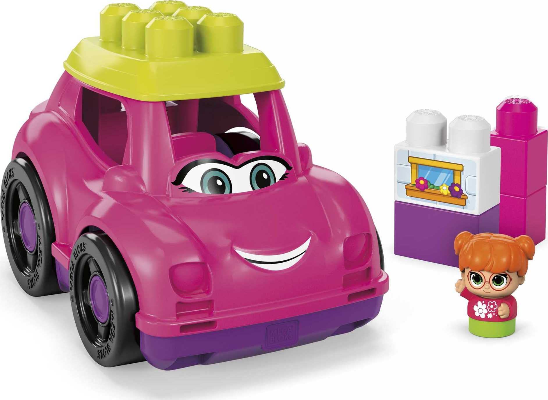 Mega BLOKS First Builders Toddler Building Blocks Toy Set - 6 Piece Pink Catie Convertible with Storage & Figure - STEM Learning Toys for Kids Ages 1+ - Perfect for Early Childhood Development & Creative Play at Home or Preschool