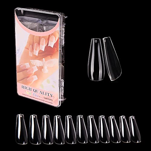 XXL Acrylic Fake Nails Tips - 500pcs Extra Long C Curve Clear Nail Tips for DIY Manicure, Half Cover Nail Extensions for Salon & Home Use (Professional & Beginner Friendly) - Perfect for Wedding, Party, Photo Shoots & Daily Wear