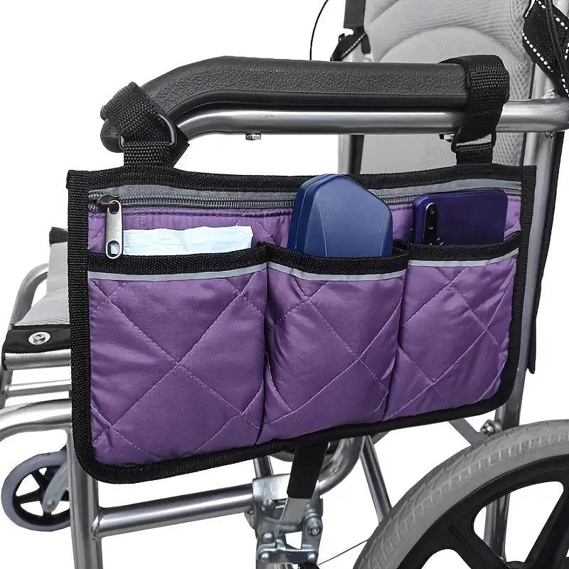 Black Wheelchair Armrest Organizer Bag - Durable Storage Pouch for Mobility Accessories, Phones & Essentials | Perfect for Daily Use, Travel & Outdoor Activities