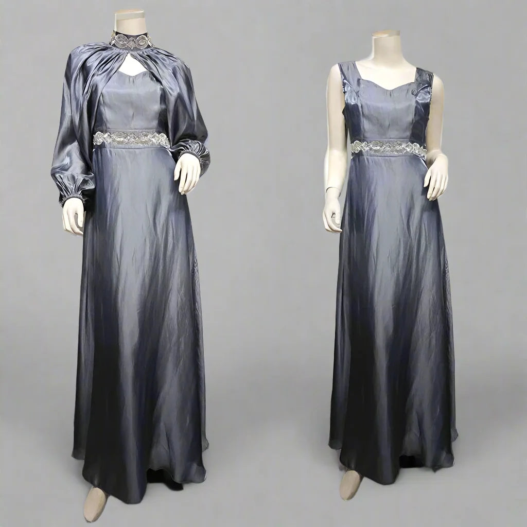 2 Pieces Hotfix Rhinestone Satin Abaya Dress with Inner Sleeveless Slip Dress - Elegant Muslim Women's Prayer Dress for Special Occasions & Evening Events