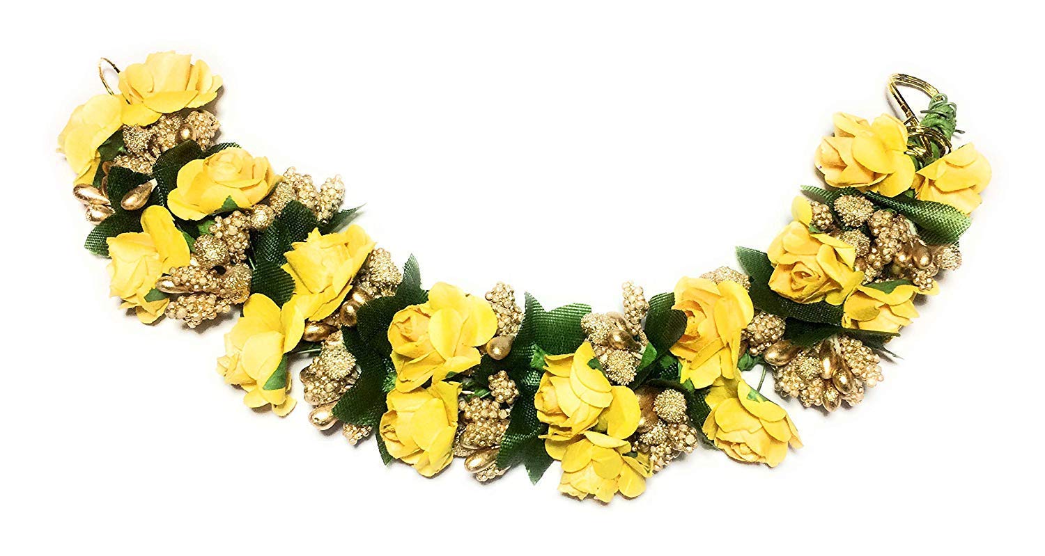AAINAA Artificial Flower Hair Gajra for Women - Bridal Hair Accessories Set of 2 (Red & Yellow) - Perfect for Weddings, Parties & Traditional Hairstyles