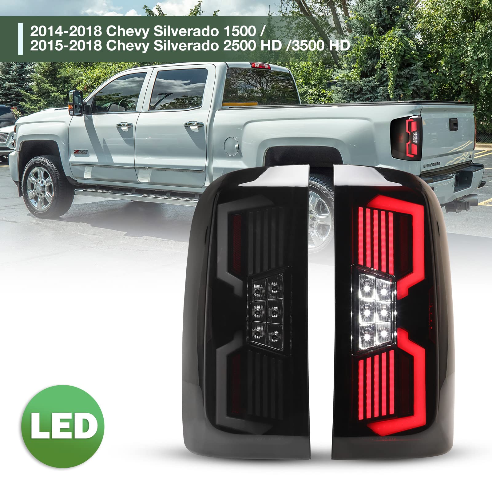 AUTOWIKI LED Taillight Assembly for 2014-2018 Chevy Silverado 1500/2500HD/3500HD - Black Smoke Lens with Dynamic LED Turn Signals - 1 Pair Replacement Tail Lights for Enhanced Visibility & Style (Perfect for Night Driving & Custom Truck Upgrades)