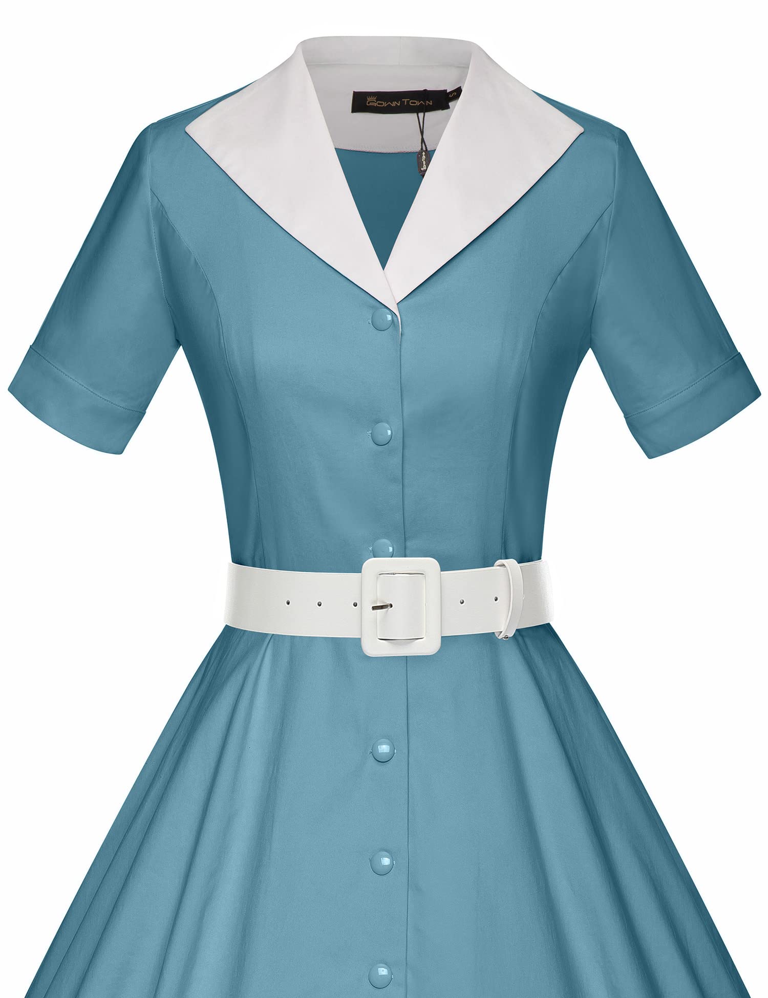 GownTown 1950s Vintage Women's Midi Shirt Dress with Belt - Elegant Cocktail Party Dress for Women, Perfect for Office, Date Night & Special Occasions