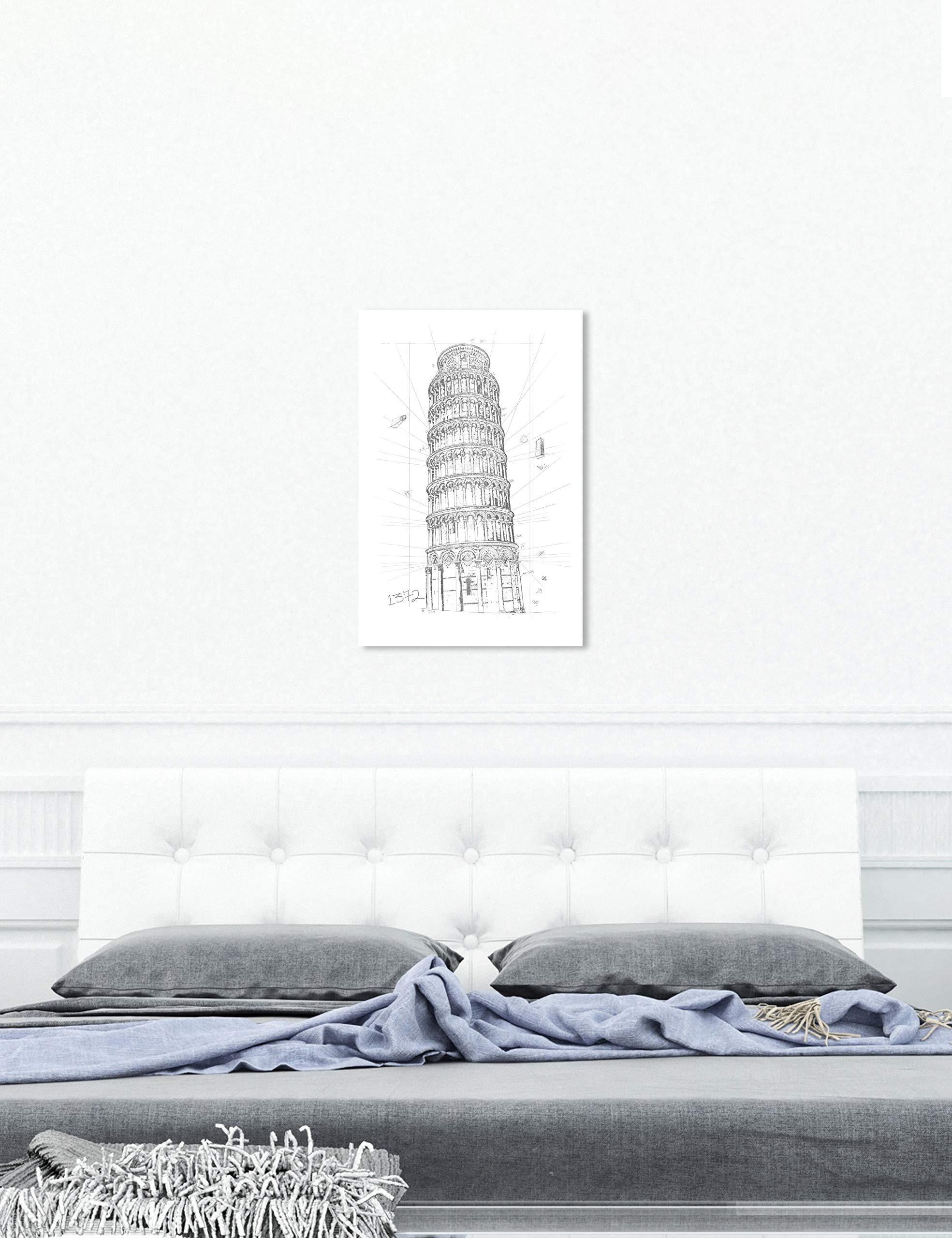 Oliver Gal Artist Co. Tower of Pisa Silver Architecture Wall Art Canvas Print - 24x36 Inch Black & White Modern Home Decor - Perfect for Living Room, Bedroom or Office Wall Decor