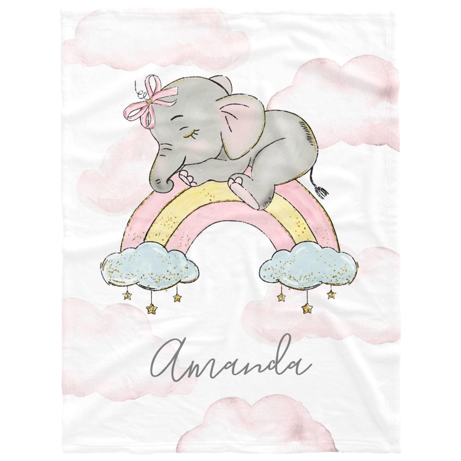 Personalized Baby Receiving Blankets for Girls - Custom Name Embroidered Rainbow Elephant Design - 30x40 Inch Soft Newborn Blanket - Perfect Baby Shower Gift & Nursery Essential for Infant Girls