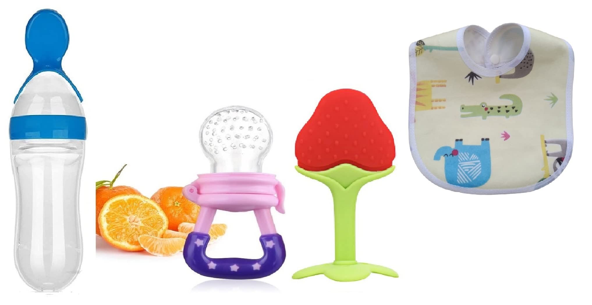 WATERFOWL Silicone Baby Fruit Feeder & Teething Pacifier - BPA Free, Safe for 6-12 Month Old Infants - 4 Pack Multi-Color Set - Perfect for Introducing Solids, Soothing Gums & On-the-Go Feeding