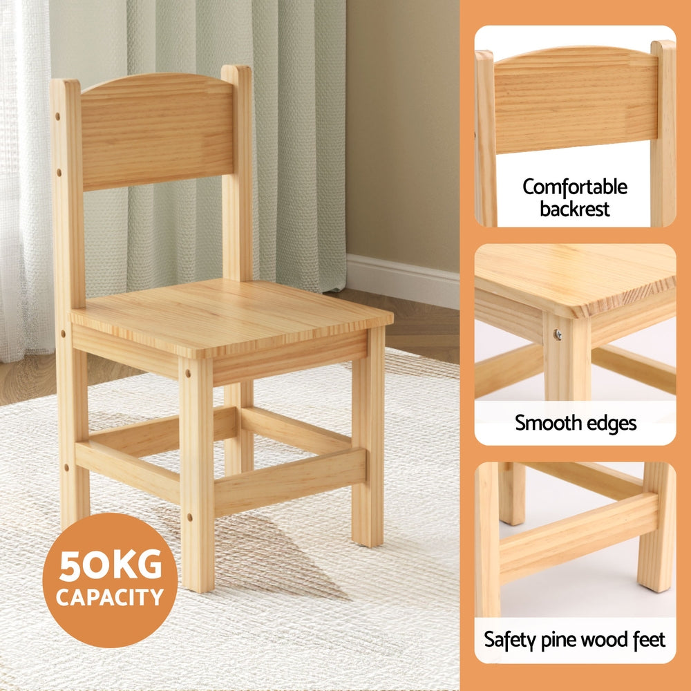 Keezi Kids Table and 2 Chairs Set - Solid Pinewood Furniture for Children's Playroom, Learning & Dining - Perfect for Toddler Activities, Arts & Crafts, Snack Time